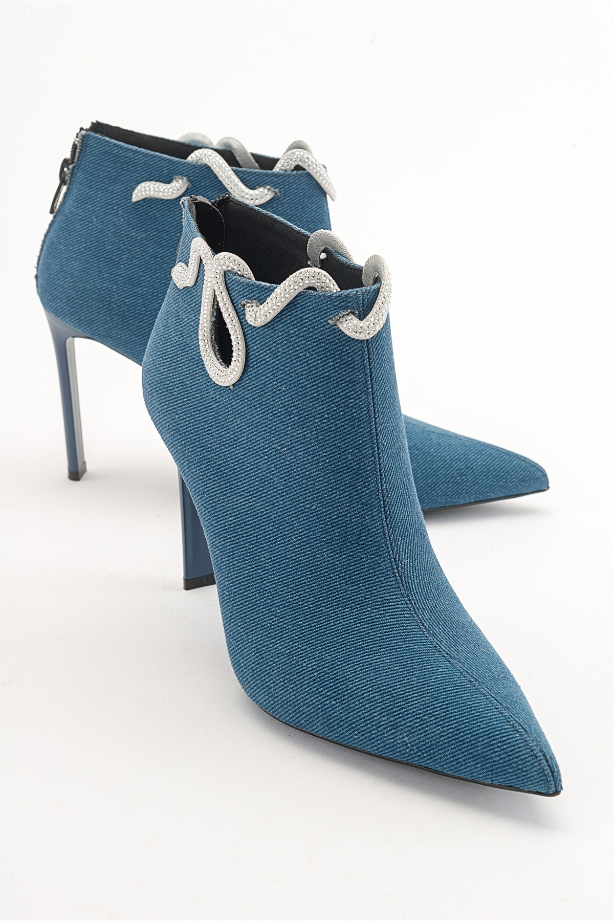 LuviShoes NAVAS Denim Blue Women's Heeled Boots