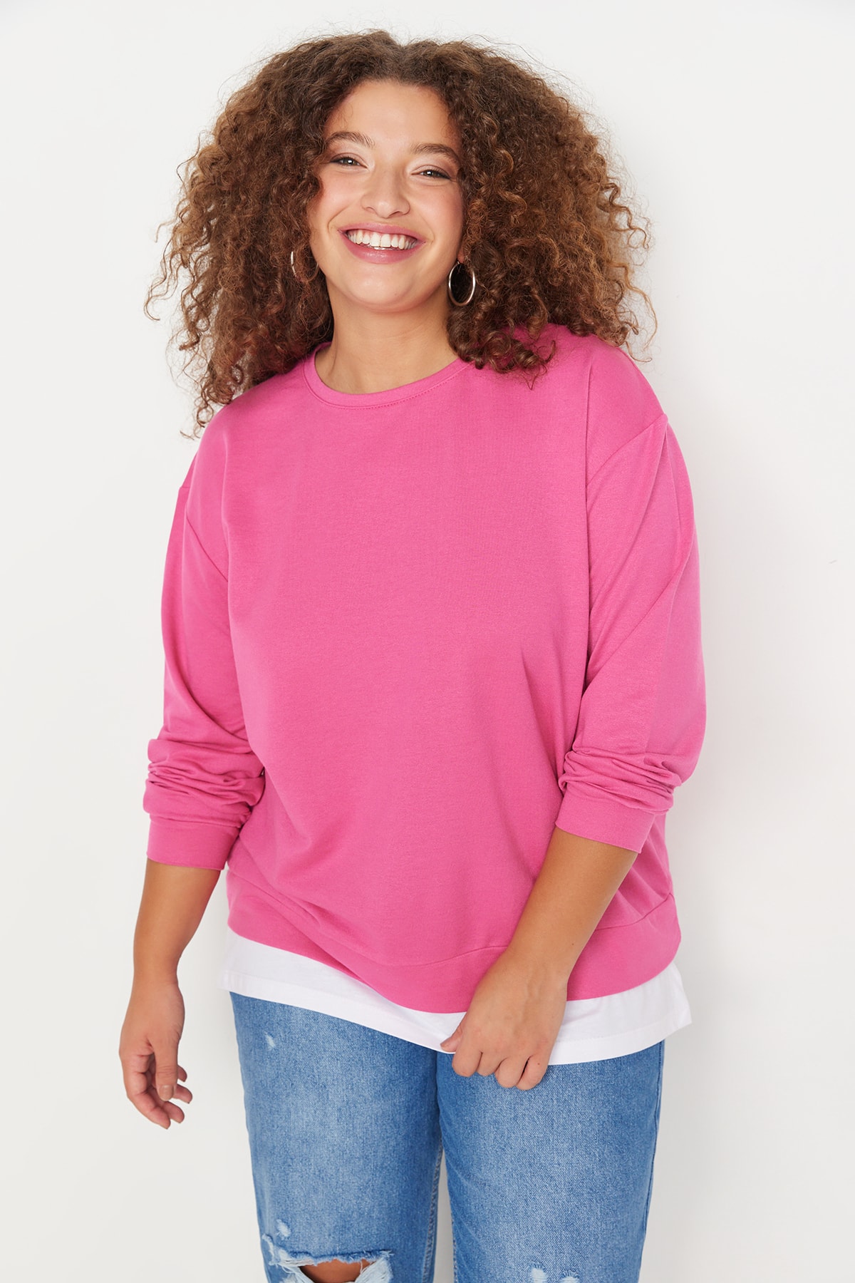 Levně Trendyol Curve Fuchsia Bottom T-Shirt Pull-out Look Thin Knitted Sweatshirt