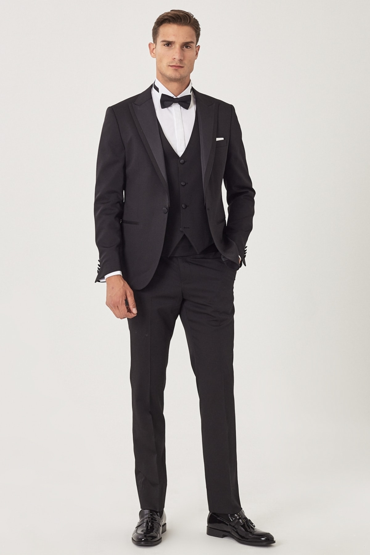 ALTINYILDIZ CLASSICS Men's Black Slim Fit Slim Fit Swallowtail Collar Patterned Vest Tuxedo Suit. im Sale-altinyildiz classics 1