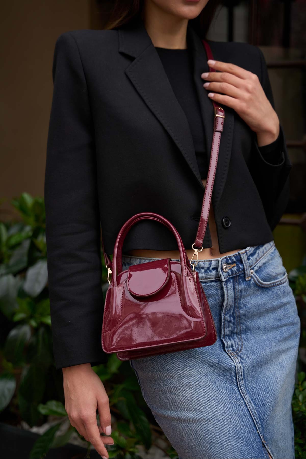 Madamra Burgundy Patent Leather Women's Maja Clamshell Mini City Women's Bag -