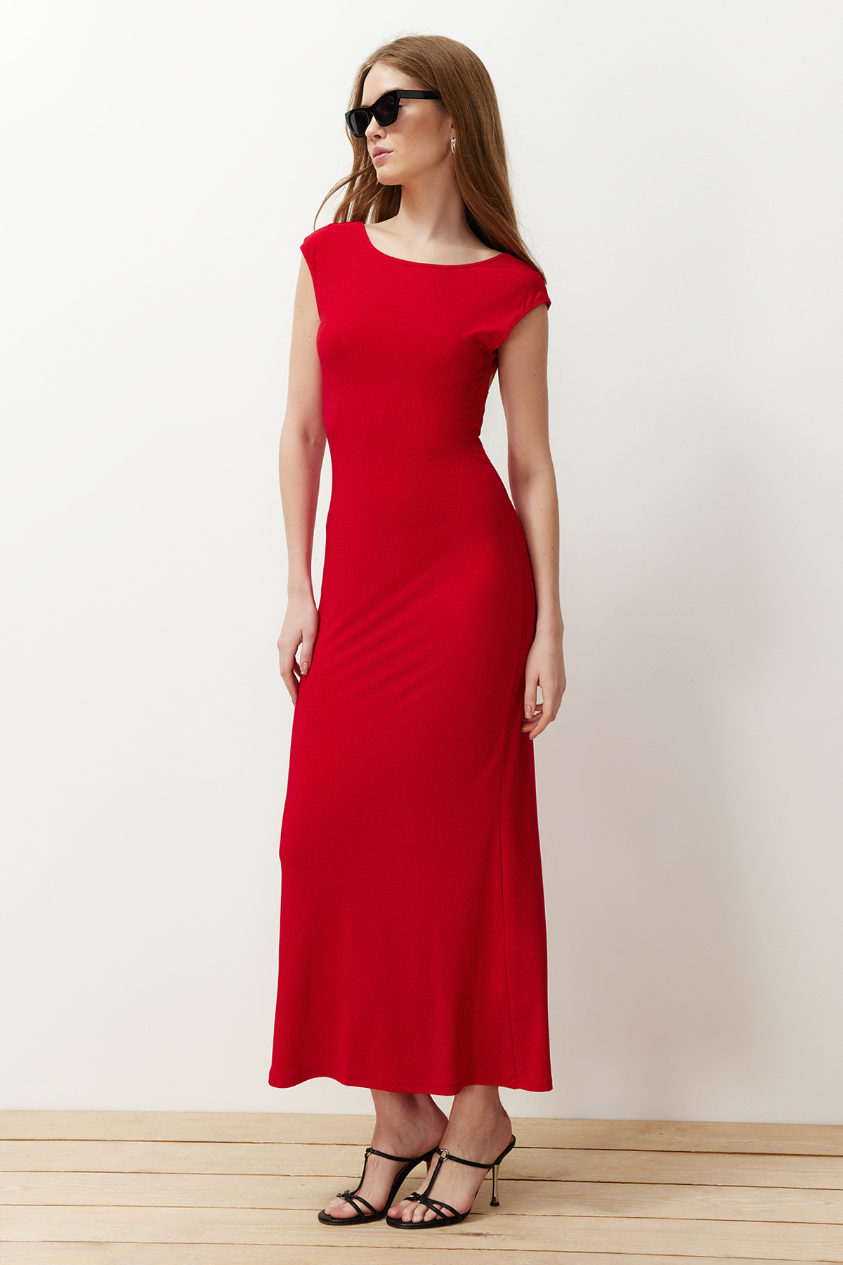 Trendyol Red Backless Fitted Knitted Flexible Maxi Pencil Dress