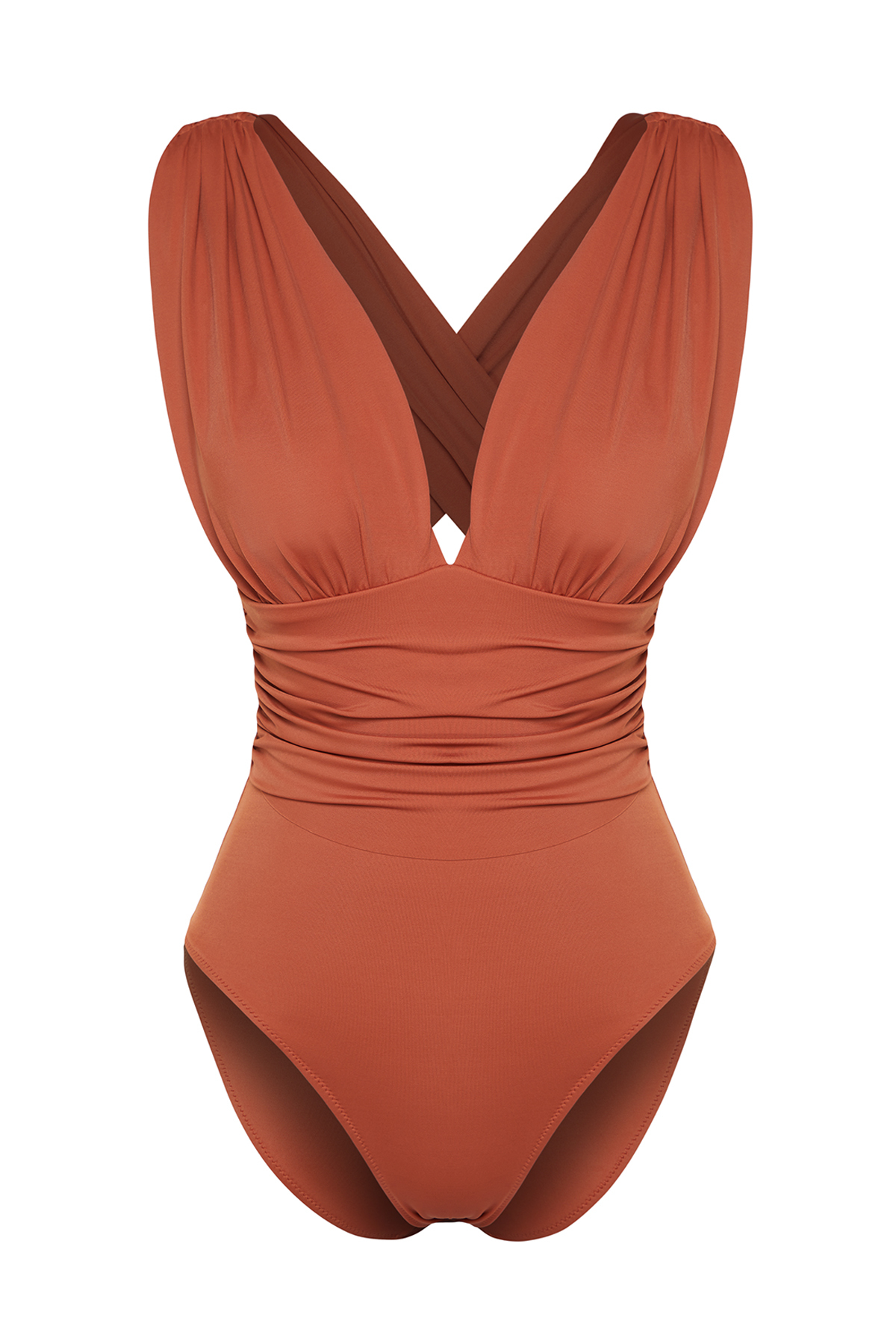Trendyol Tile Deep Low-Cut Draped Regular Core Swimsuit