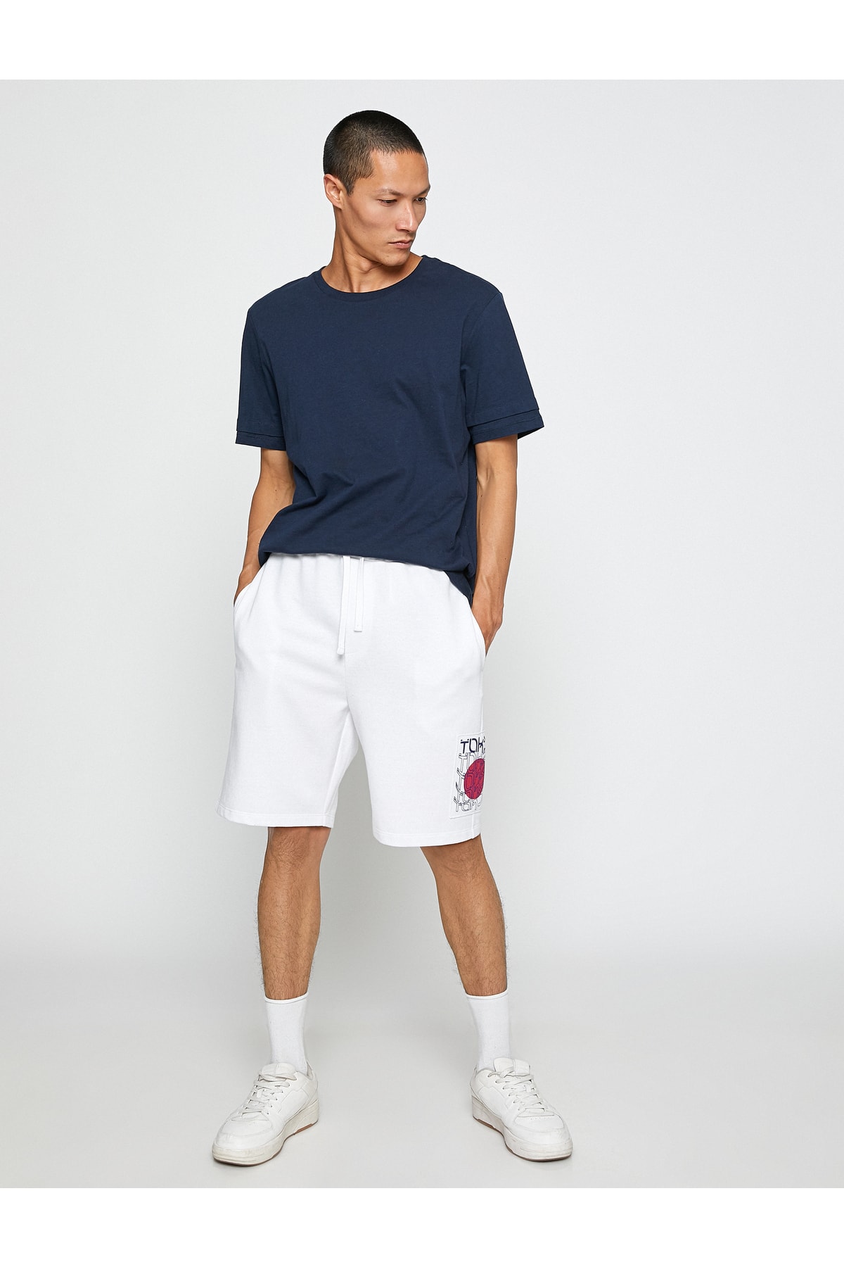 Koton Basic Sports Shorts with Far East Print, Waist Lace, Pocket