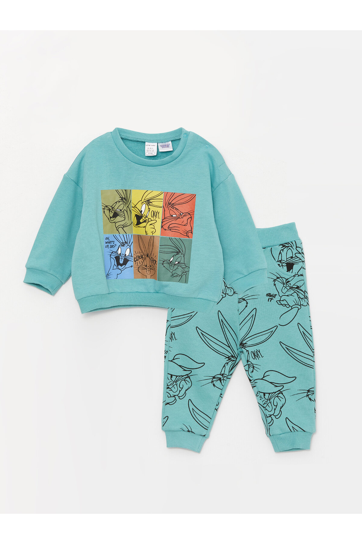 Levně LC Waikiki Crew Neck Bugs Bunny Printed Baby Boy Sweatshirt and Tracksuit Bottom 2 Set