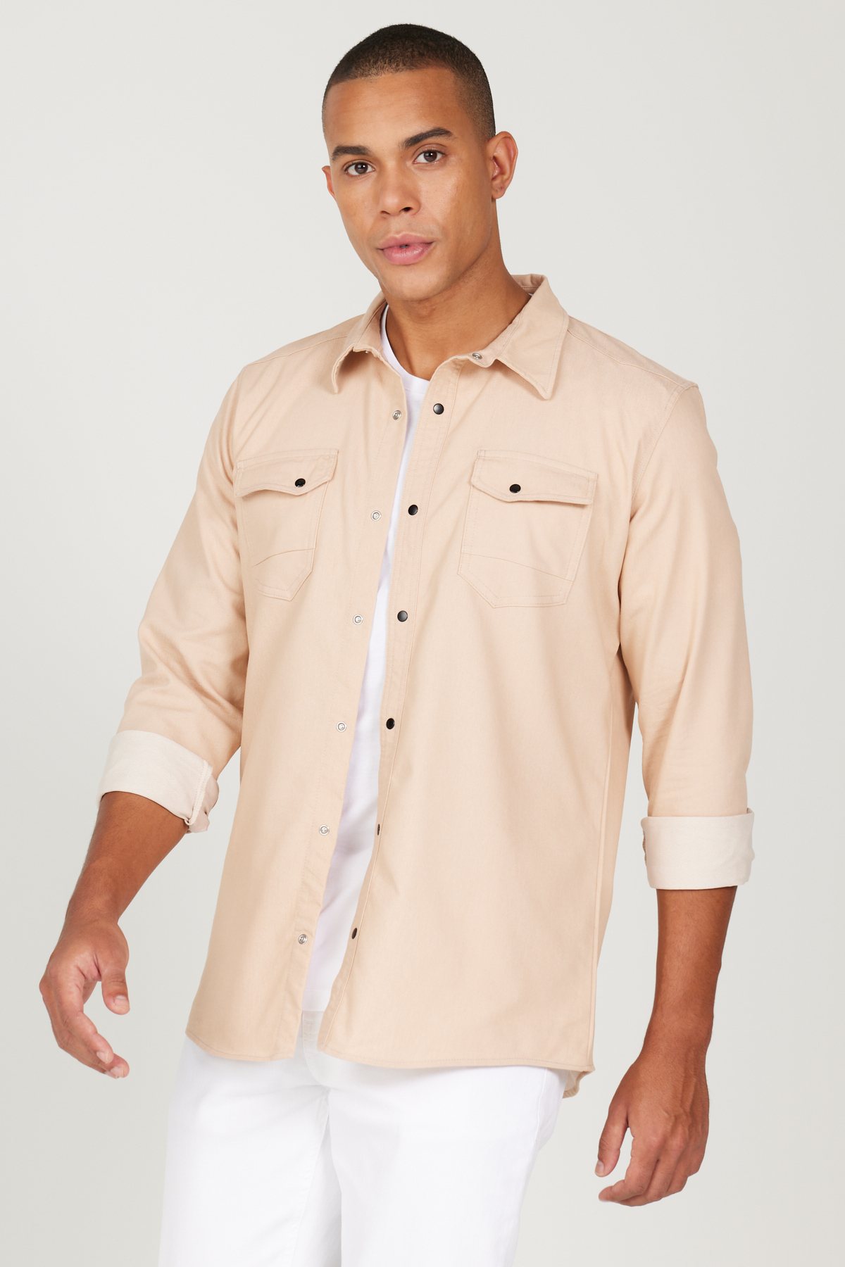 AC&Co / Altınyıldız Classics Men's Beige Slim Fit Slim Fit Classic Collar Cotton Shirt