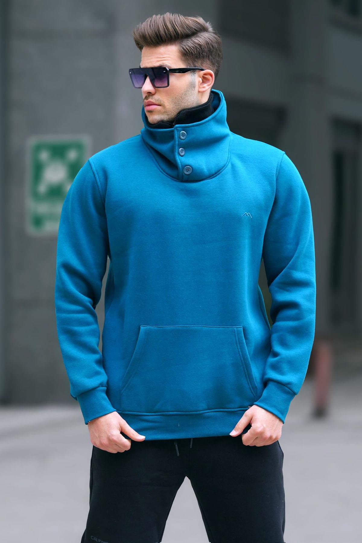 Levně Madmext Petrol Blue Collar Detailed Men's Sweatshirt 4411