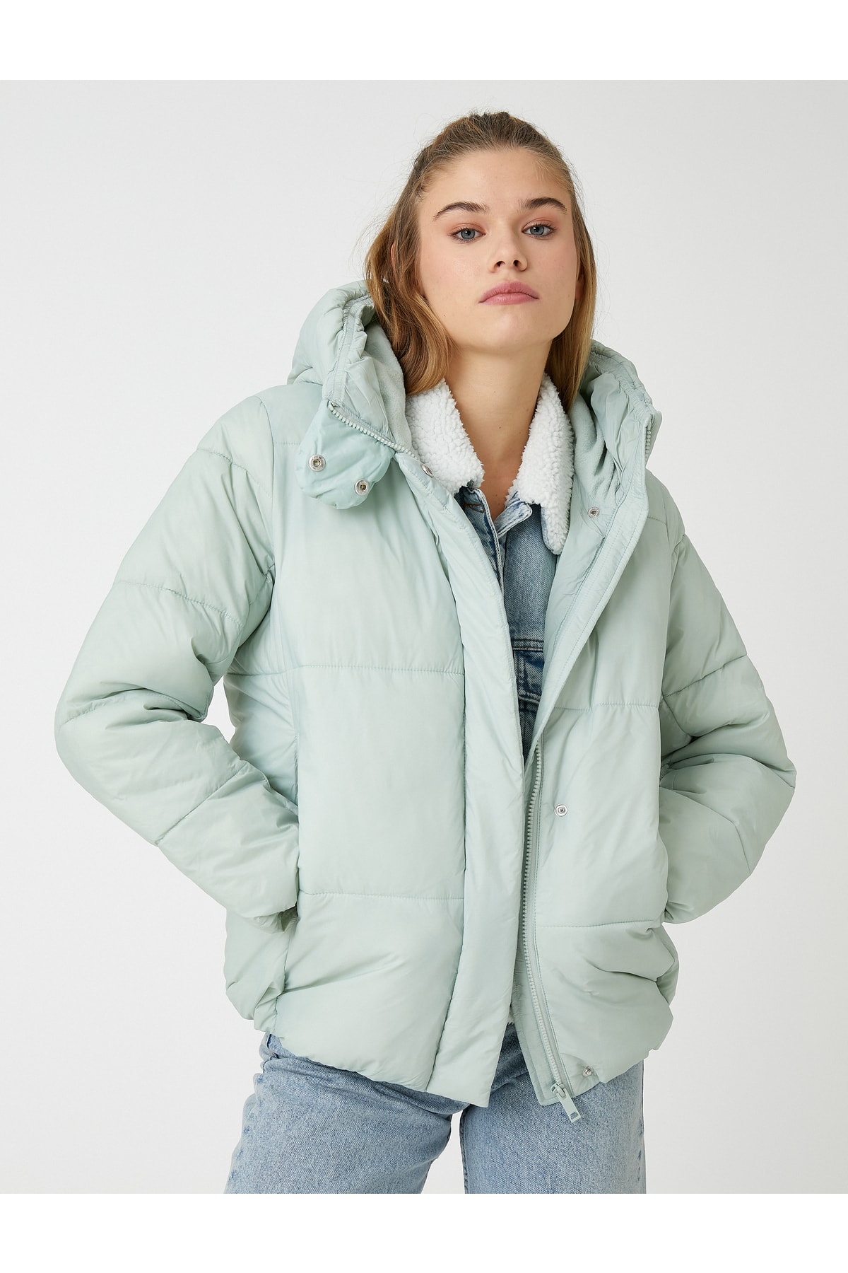 Koton Inflatable Coat Hooded Pocket Detailed