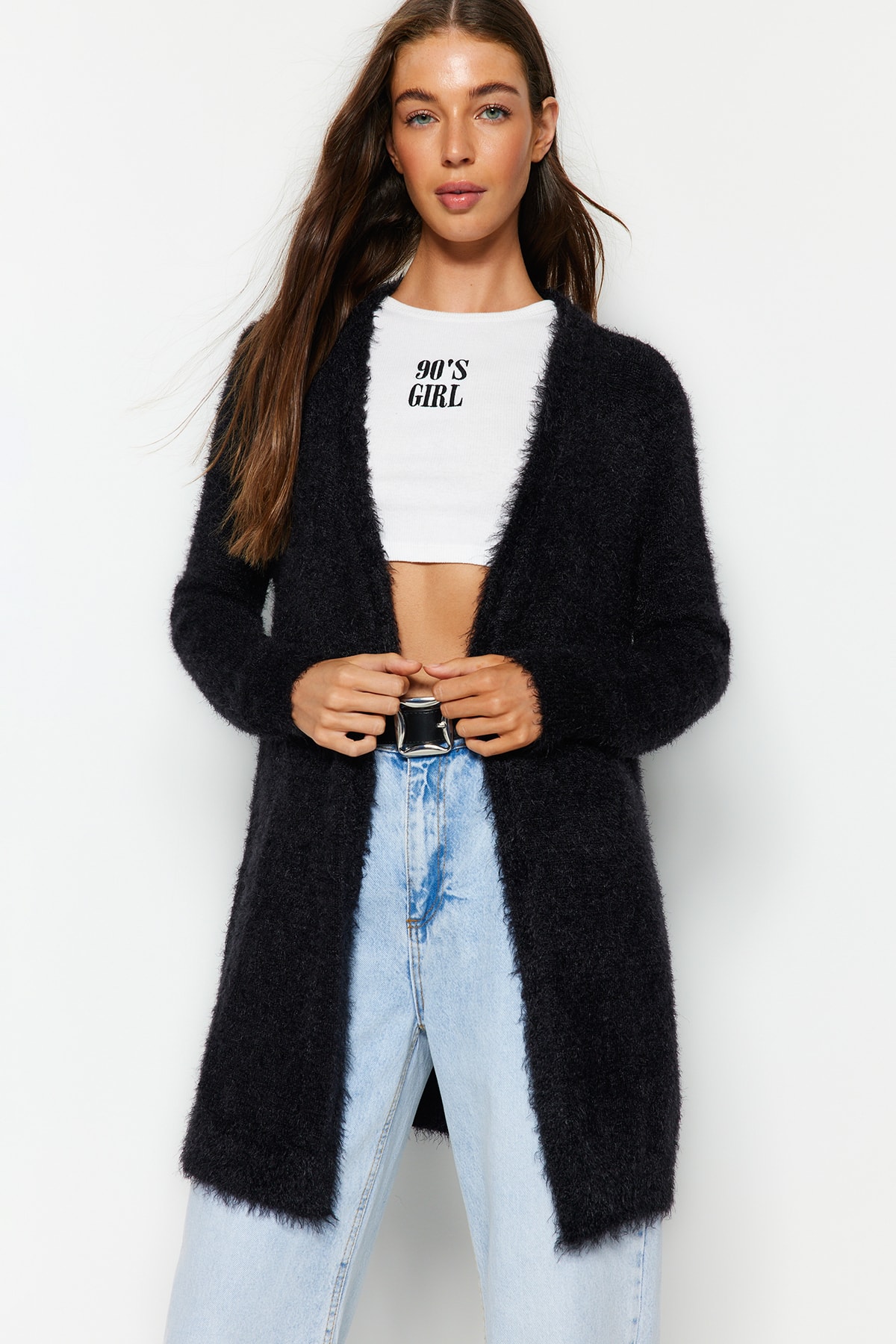 Trendyol Black Feather Knitwear Cardigan