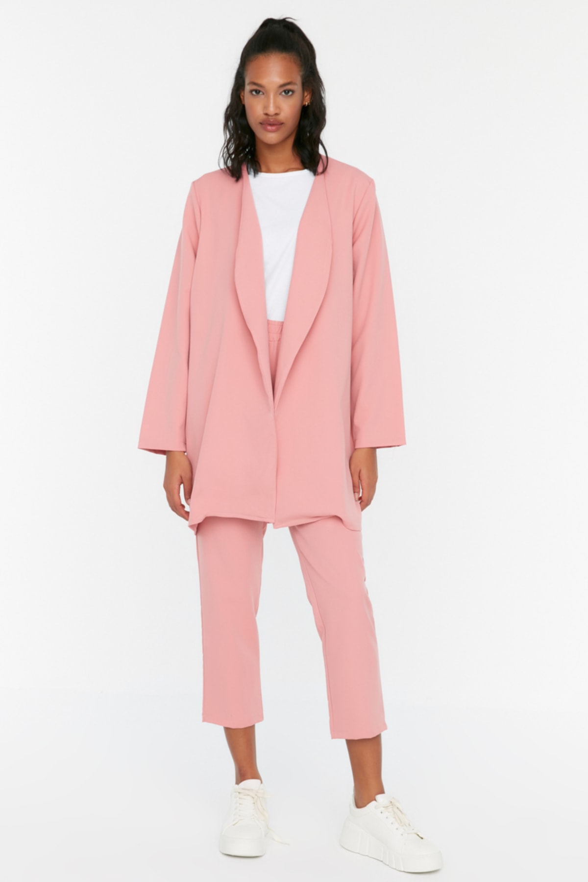Levně Trendyol Pale Pink Belted Jacket-Pants Woven Suit
