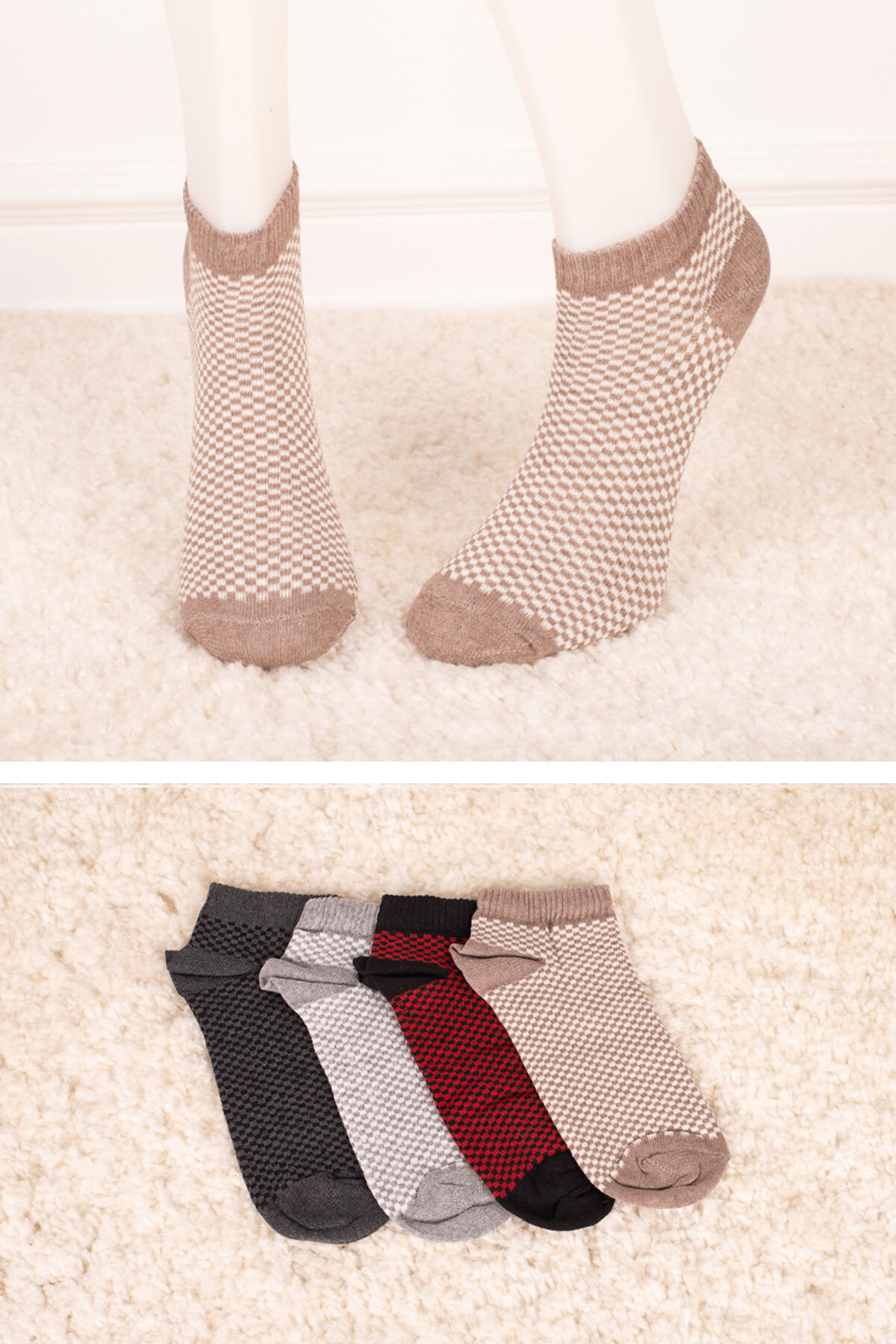 Levně armonika Women's Small Square Patterned Short Booties Socks 4-Pack