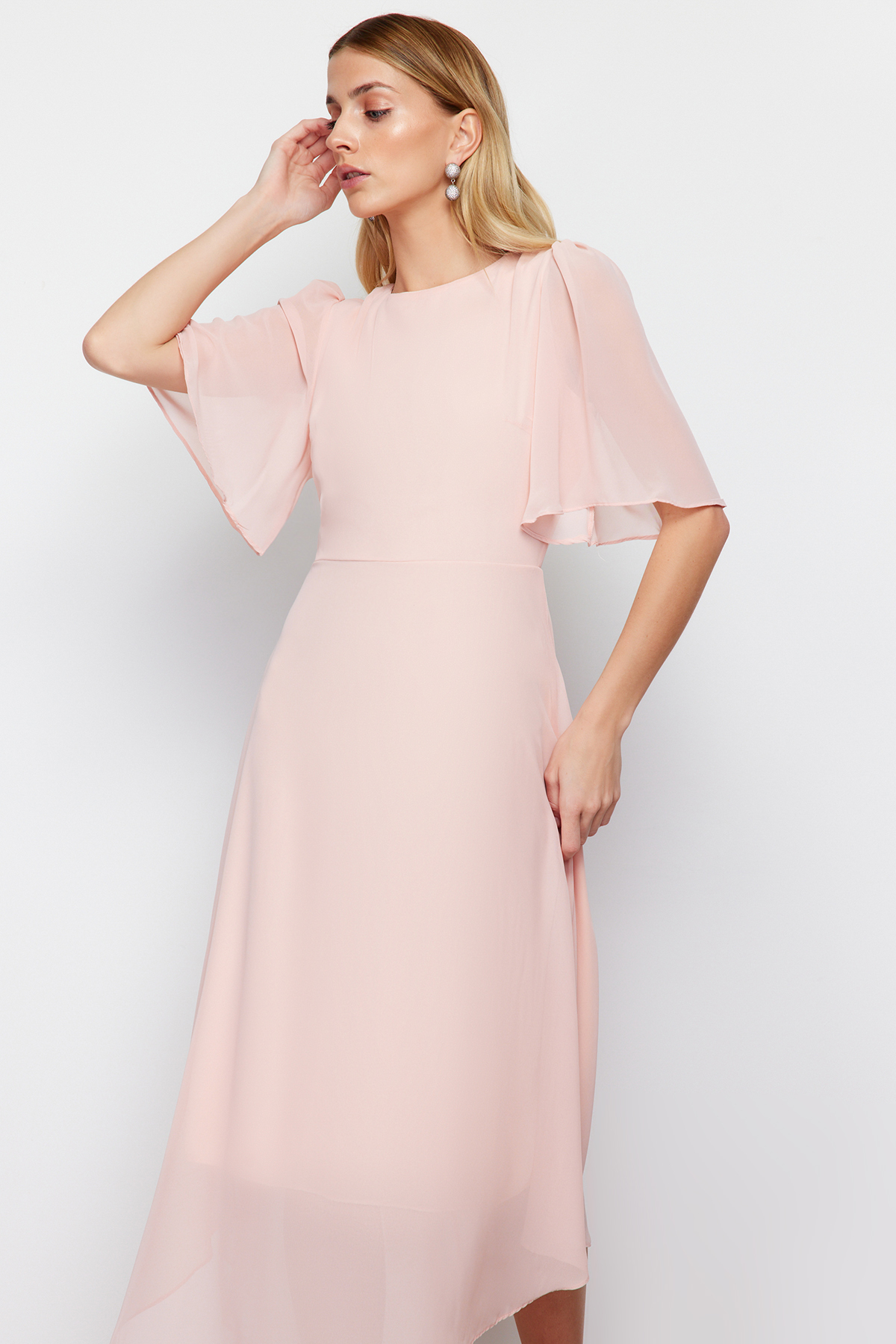 Trendyol Powder A-line Asymmetrical Skirt Chiffon Lined Midi Woven Dress