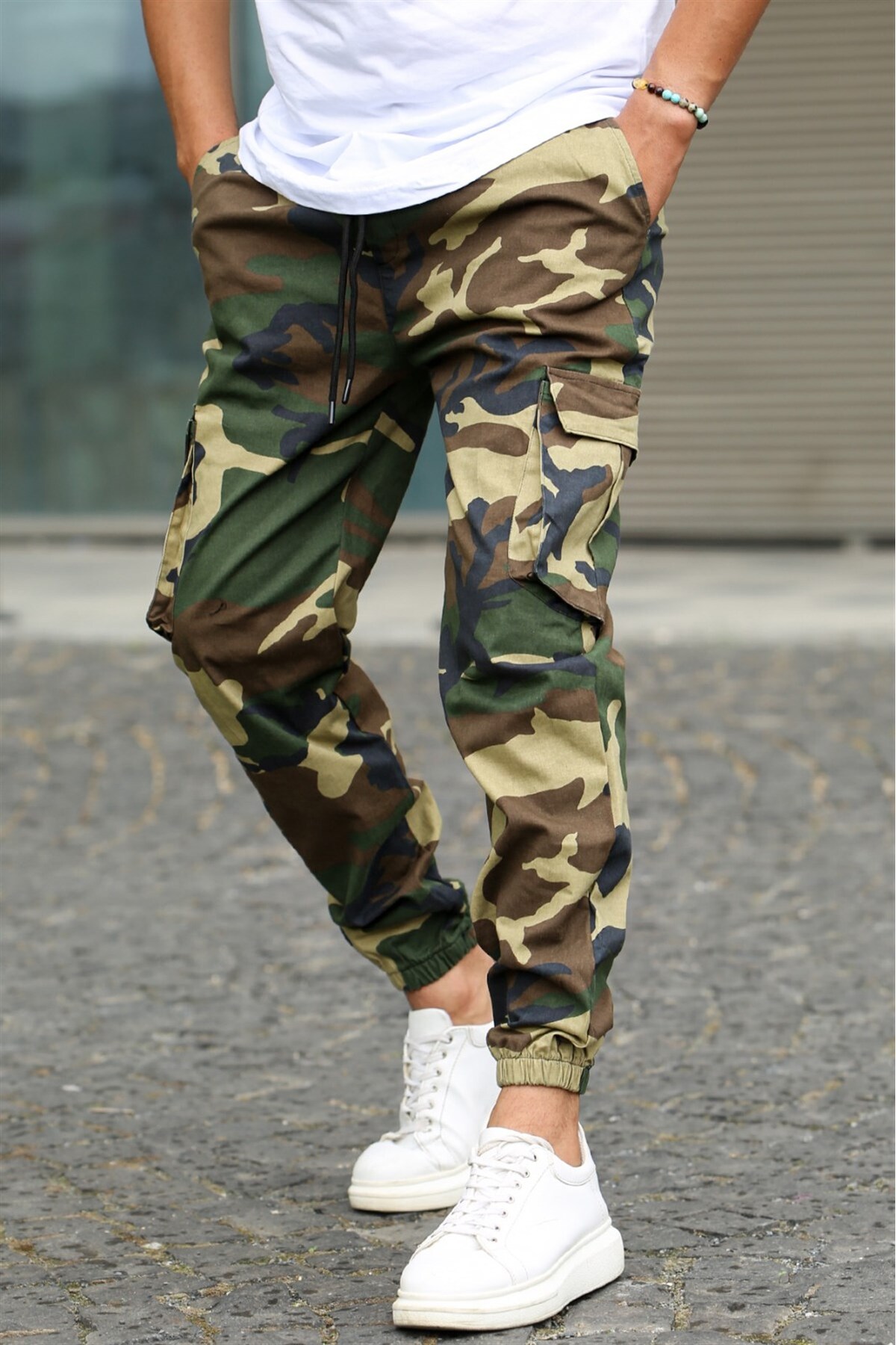 Levně Madmext Men's Cargo Pocket Green Camouflage Trousers 5447