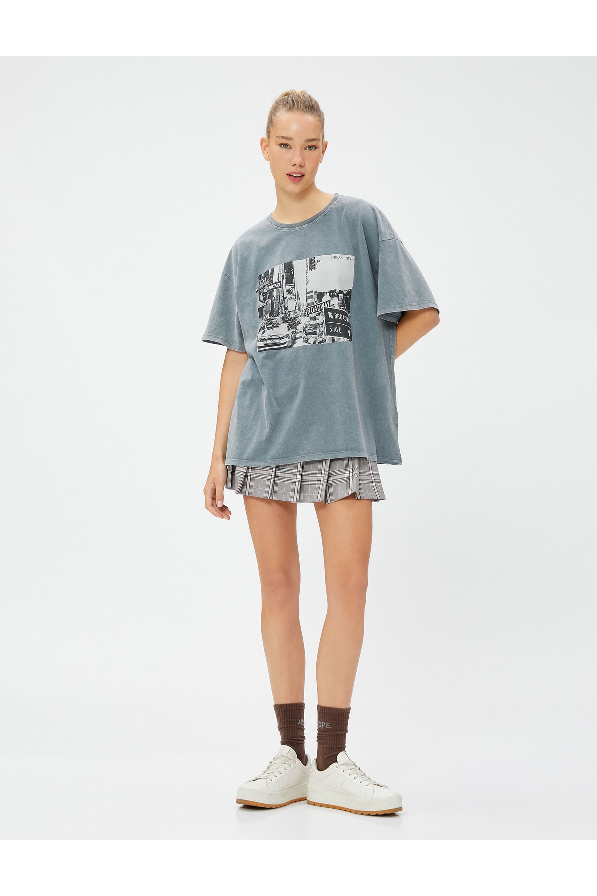 Koton Oversized T-Shirt Printed Short Sleeves Crew Neck Cotton
