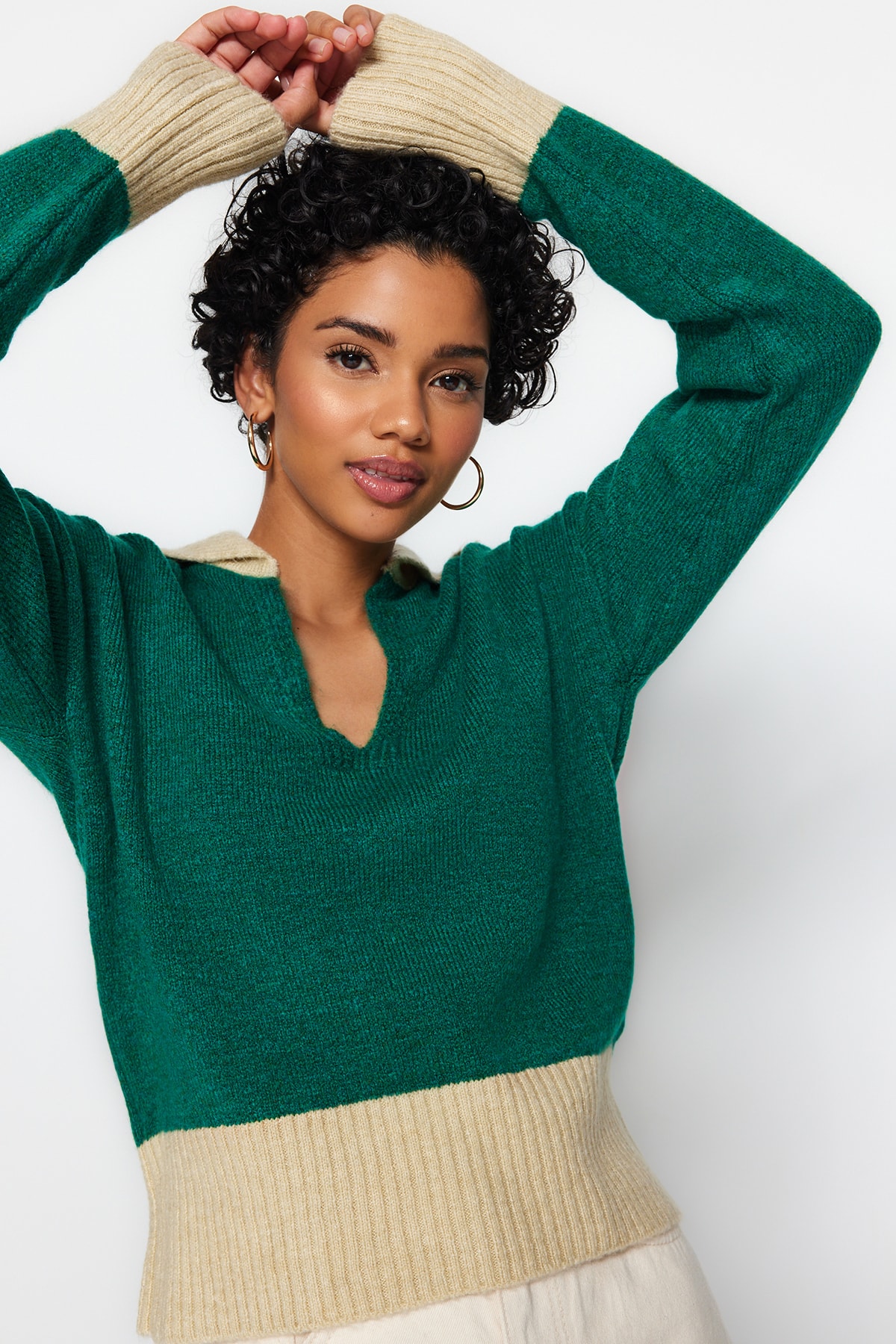 Trendyol Emerald Green Soft Textured Polo Neck Knitwear Sweater