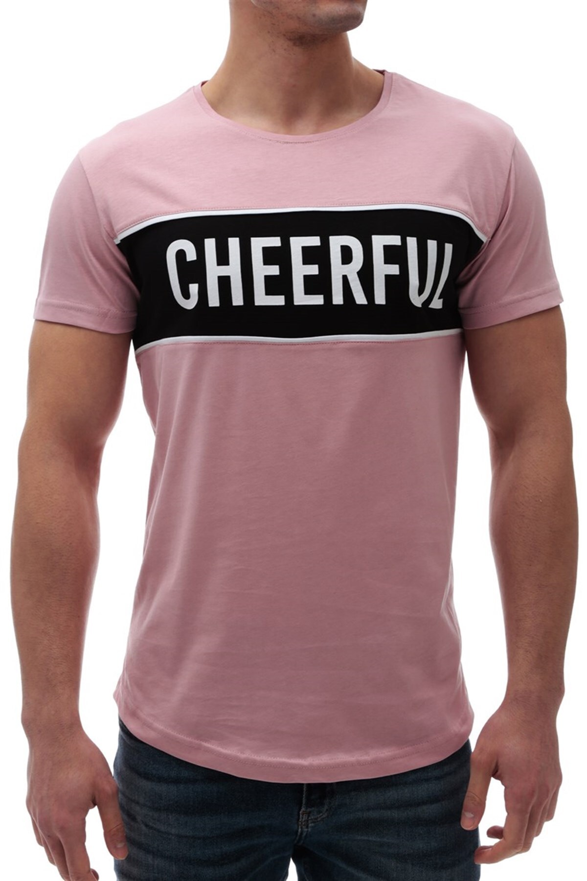 Levně Madmext Printed Crew Neck Pink T-Shirt 2881