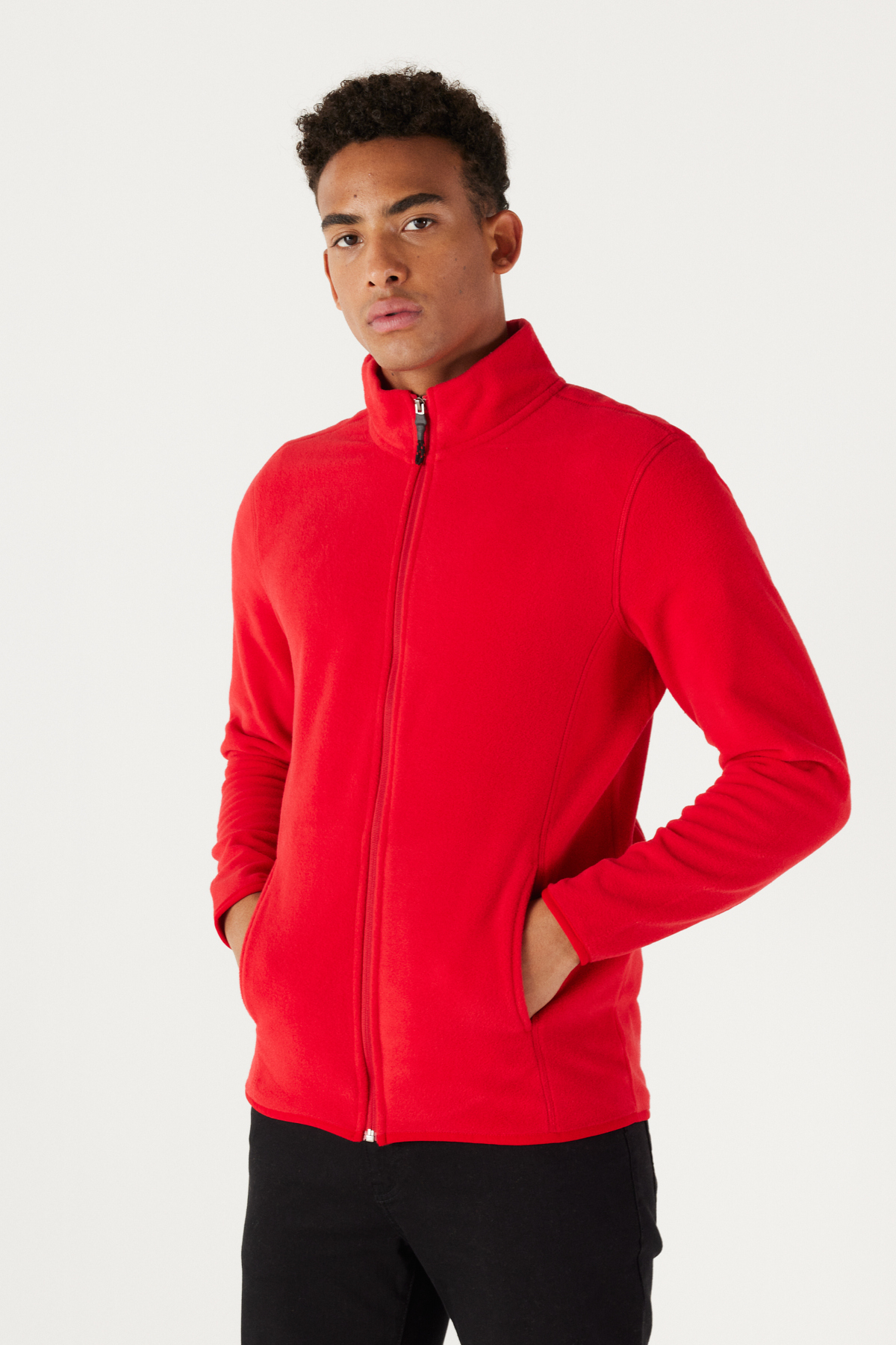 Levně AC&Co / Altınyıldız Classics Men's Red Anti-pilling Anti-Pilling Standard Fit High Bato Collar Sweatshirt Fleece Jacket
