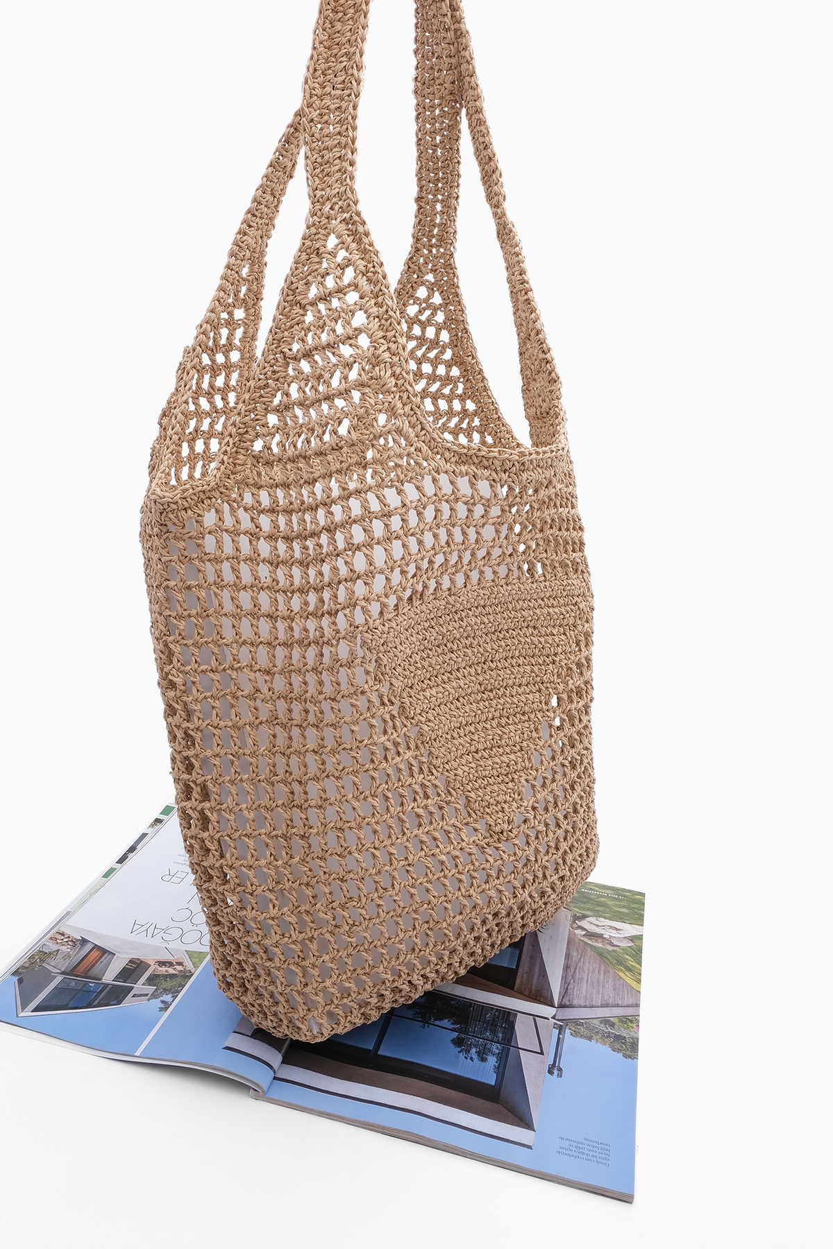 Levně Marjin Women's Handmade Knitted Shoulder Bag Tayes Natural Straw