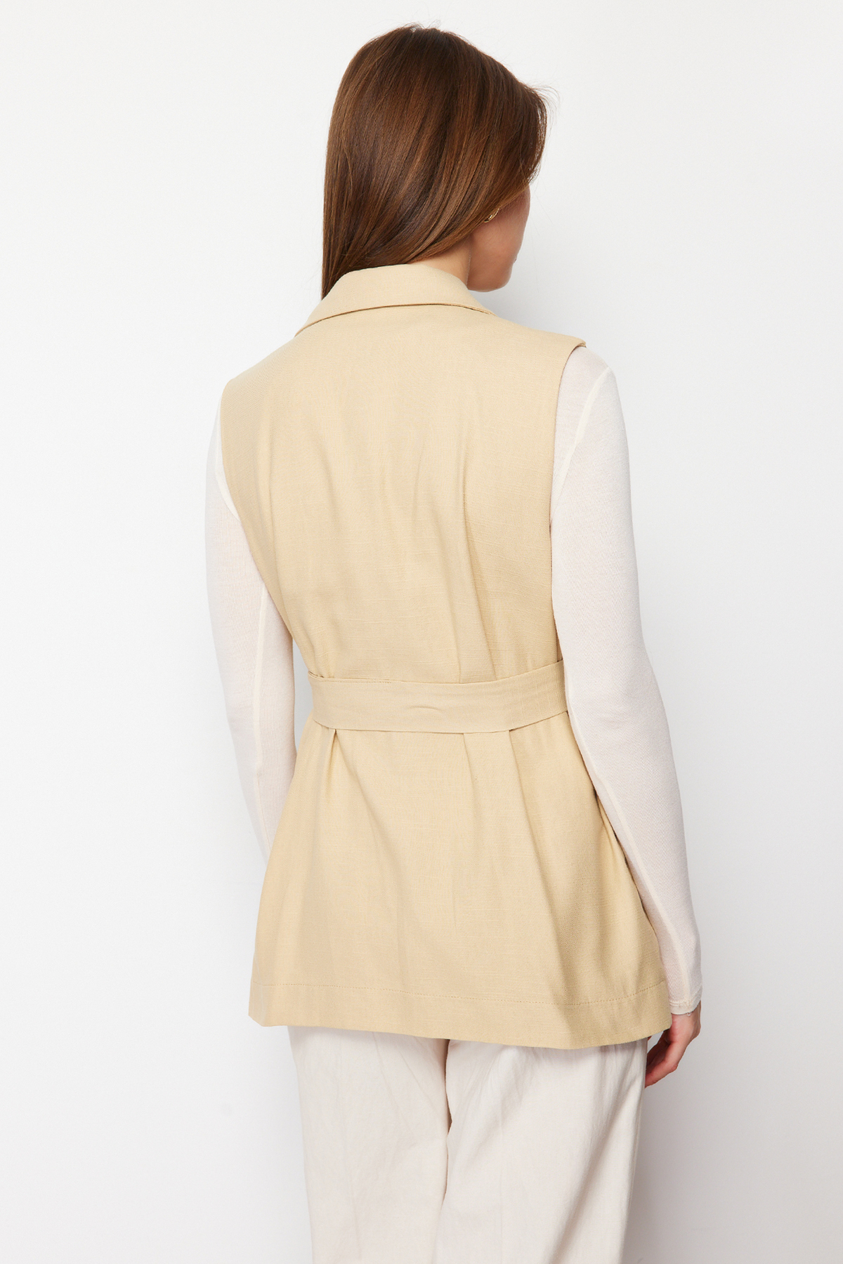 Trendyol Beige Finike Belt Detailed Woven Vest