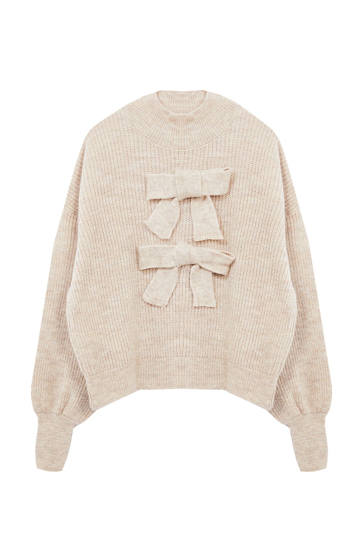 Trendyol Limited Edition Beige Soft Texture Bow Detail Knit Sweater