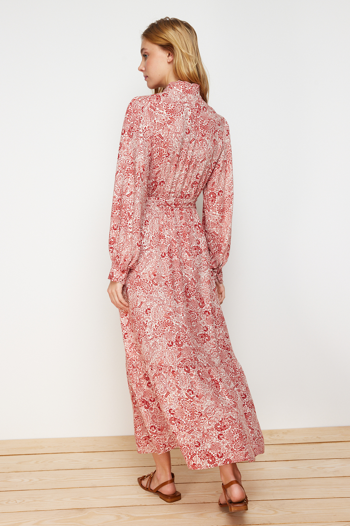 Trendyol Cinnamon Floral Viscose Woven Dress