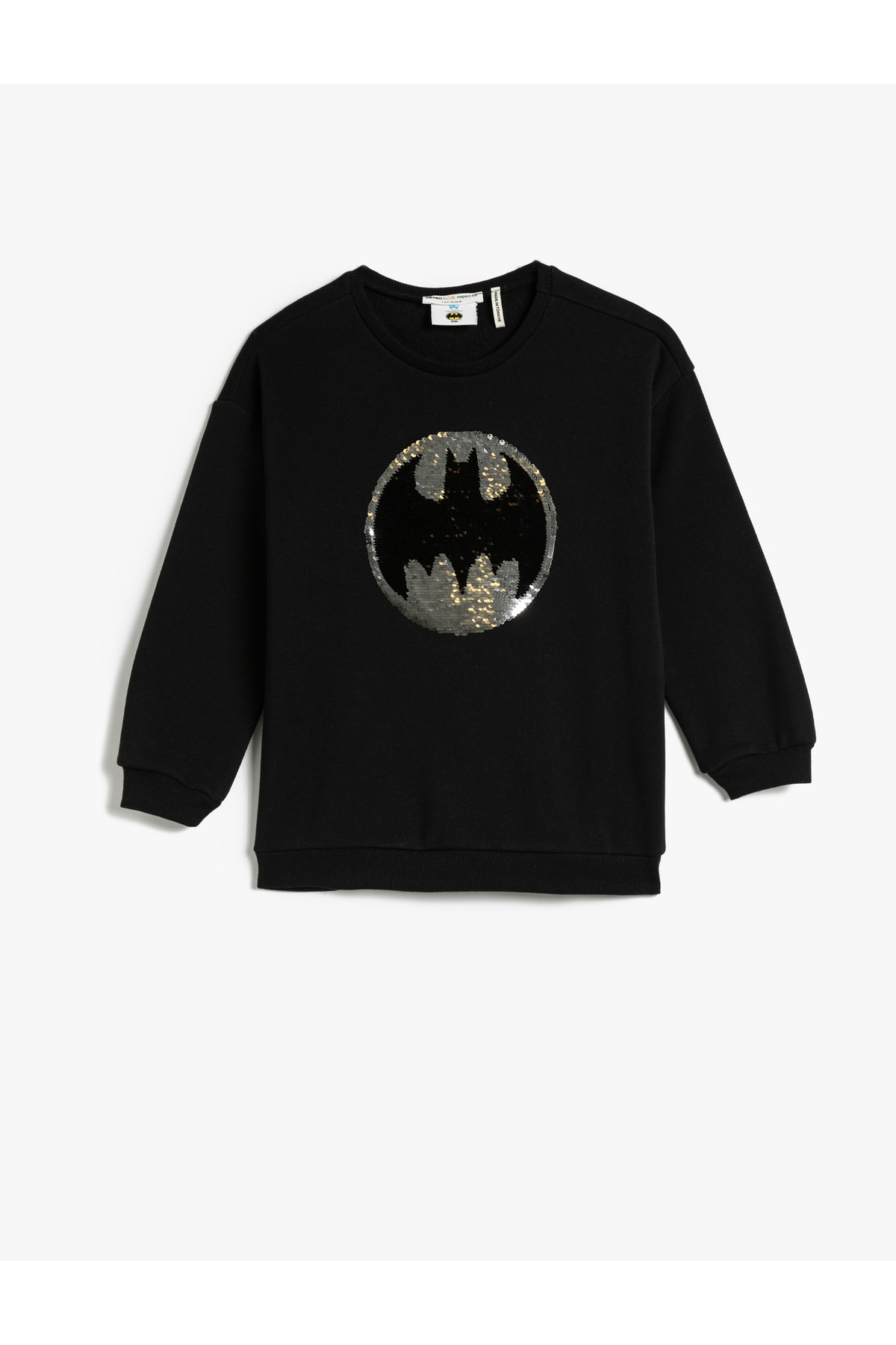 Koton Batman Sweatshirt Licensed Sequined Sequined Raised Crew Neck