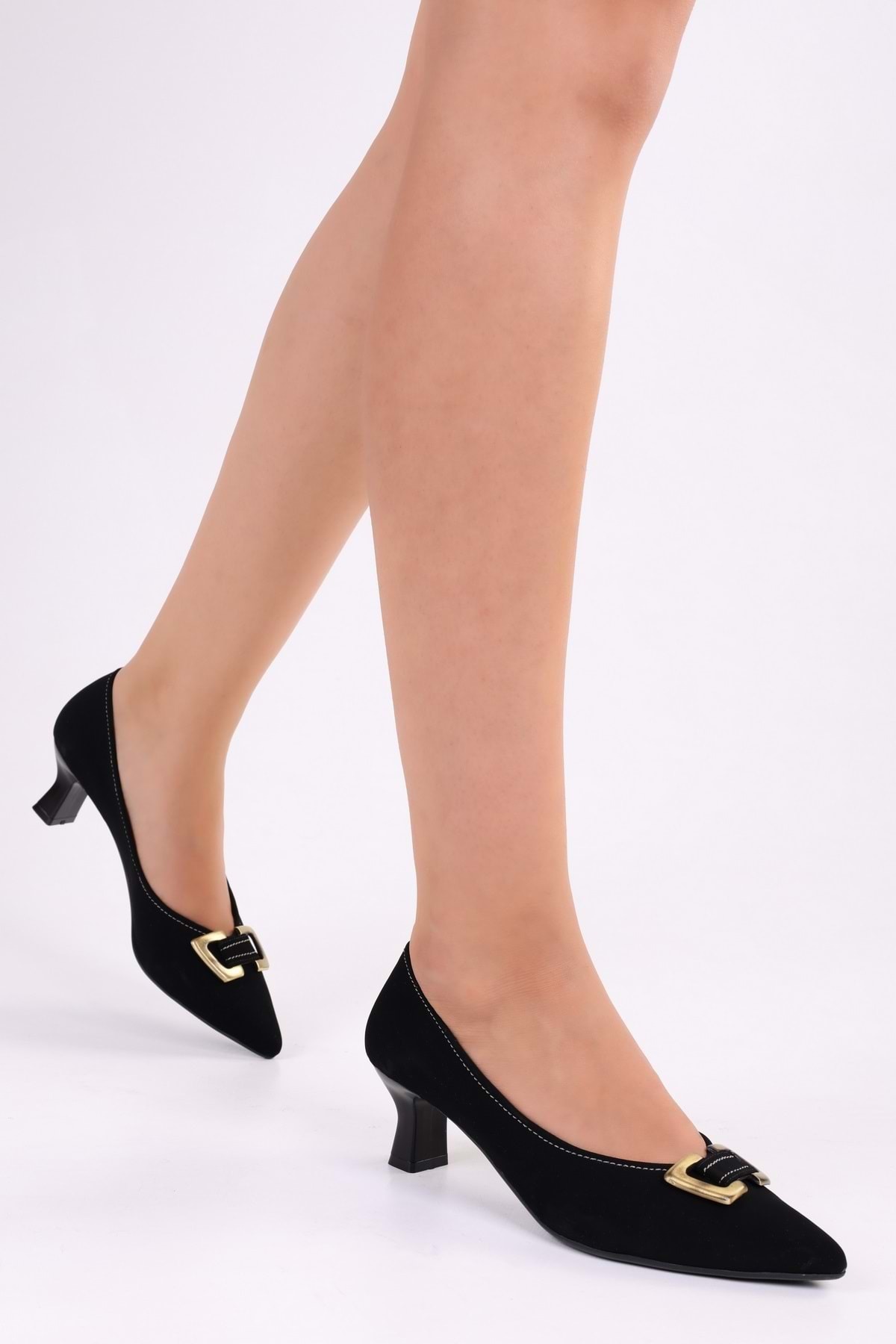 Shoeberry Women's Rover Black Suede Heeled Shoes Stiletto