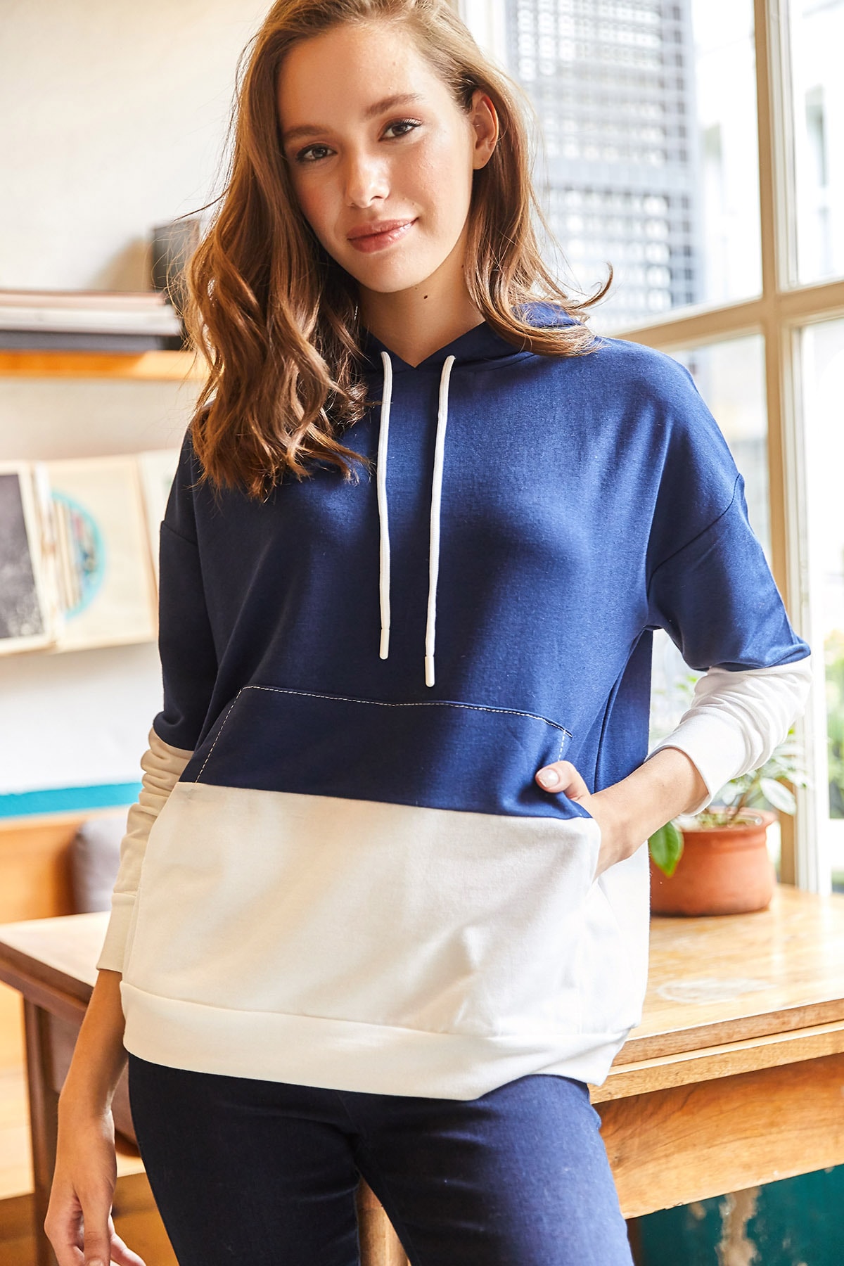 Levně Olalook Women's Navy Blue 2-Color Oversize Sweatshirt