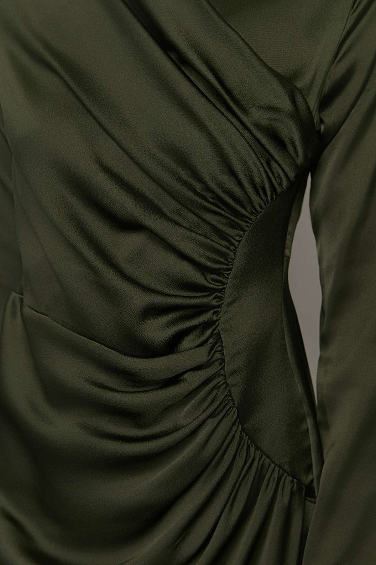 Trendyol Khaki Ruffle Detailed Woven Satin Evening Dress