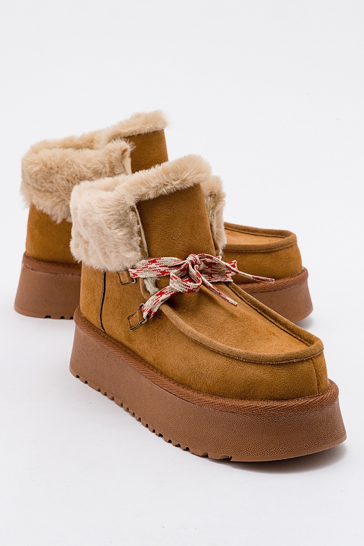 Levně LuviShoes BLAUS Tan Suede Shearling Thick Sole Women's Sports Boots