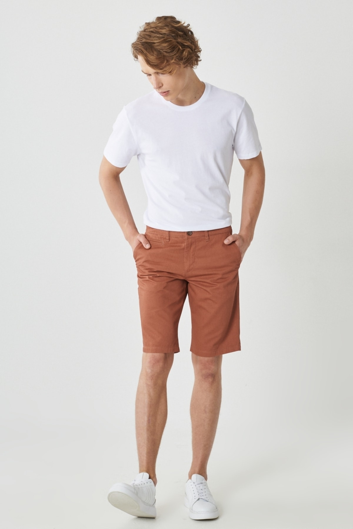 AC&Co / Altınyıldız Classics Men's Tile Slim Fit Slim Fit Dobby 100% Cotton Casual Chino Shorts