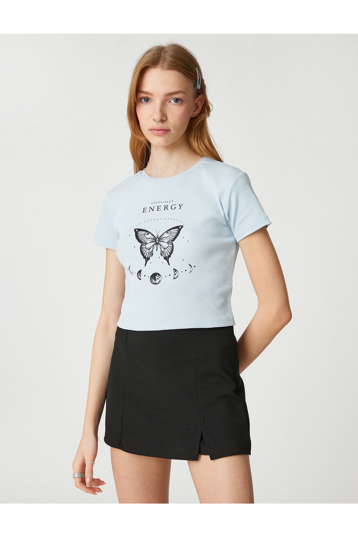 Koton Crop T-Shirt College Printed Cotton Crew Neck