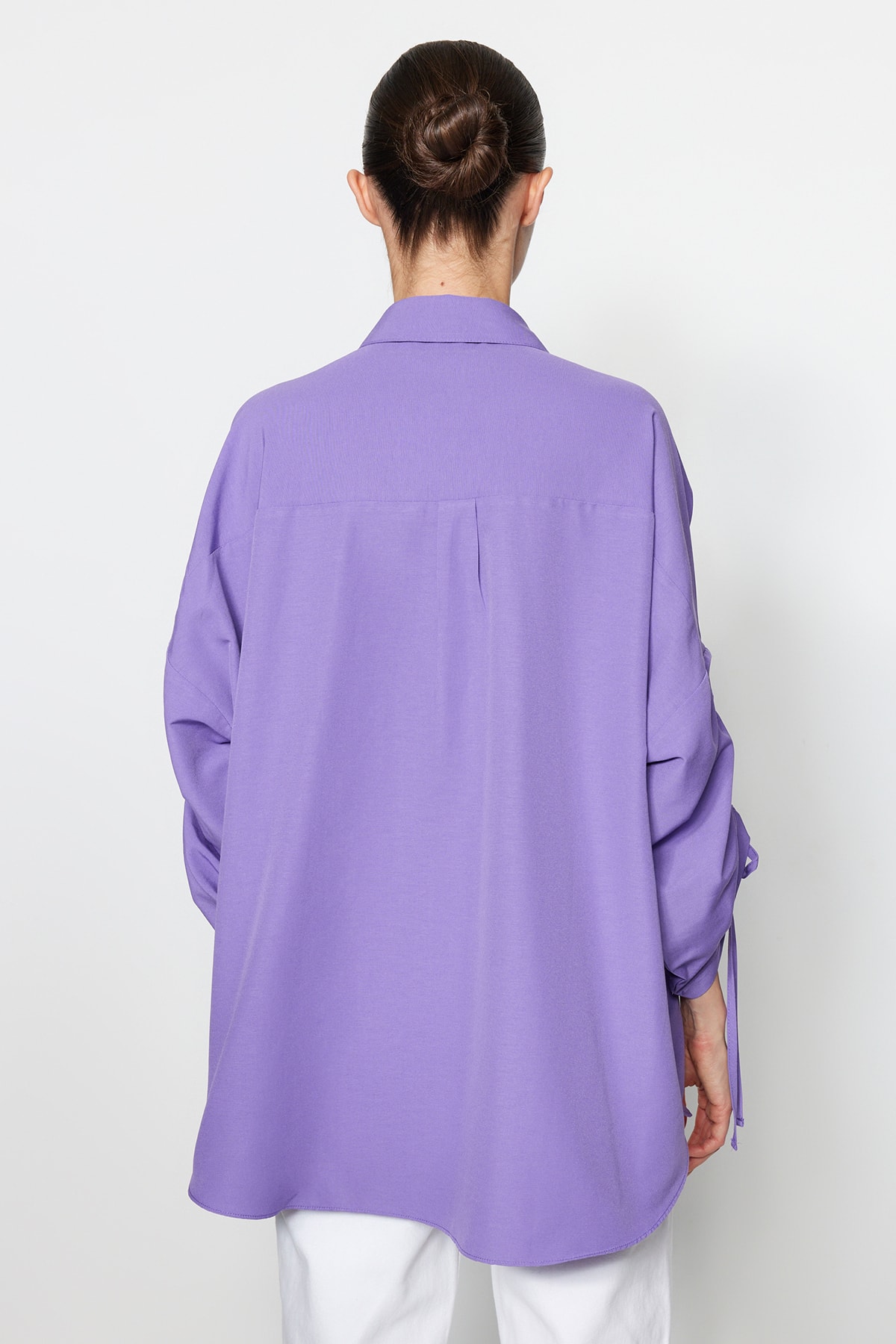 Trendyol Purple Adjustable Gathered Detailed Woven Cotton Shirt