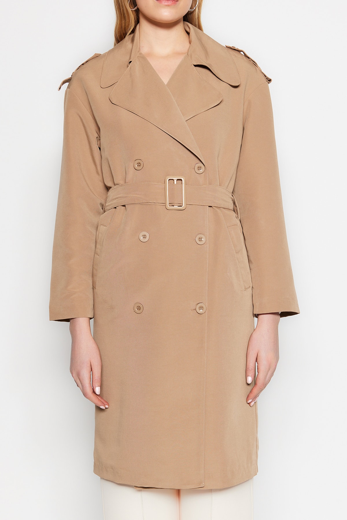 Trendyol Mink supradimensionat Belted trenci