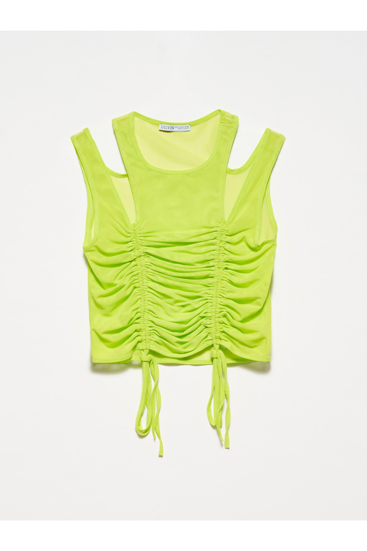 Dilvin 20216 Shirred Tulle Top-lime
