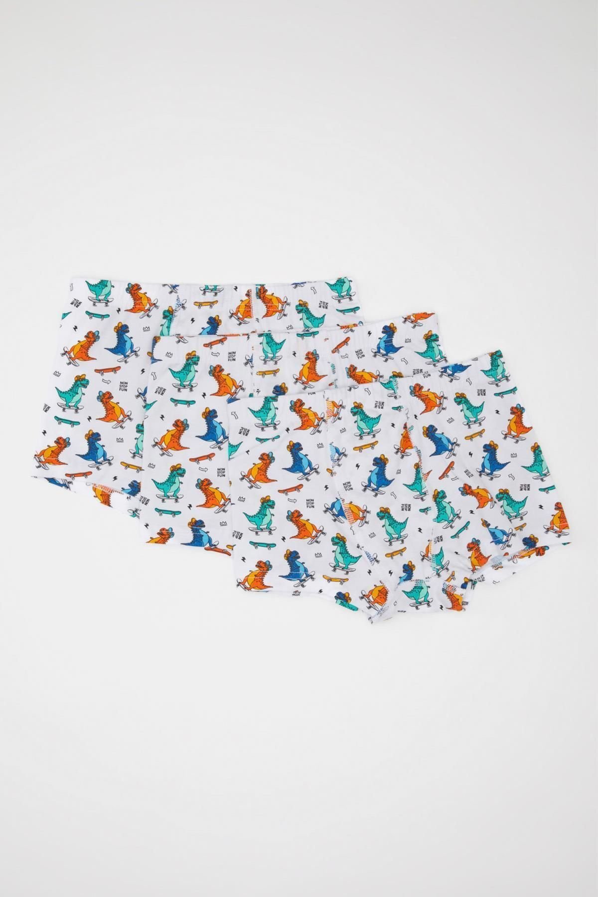 DEFACTO Boy's Dinosaur Printed 3-Piece Boxer