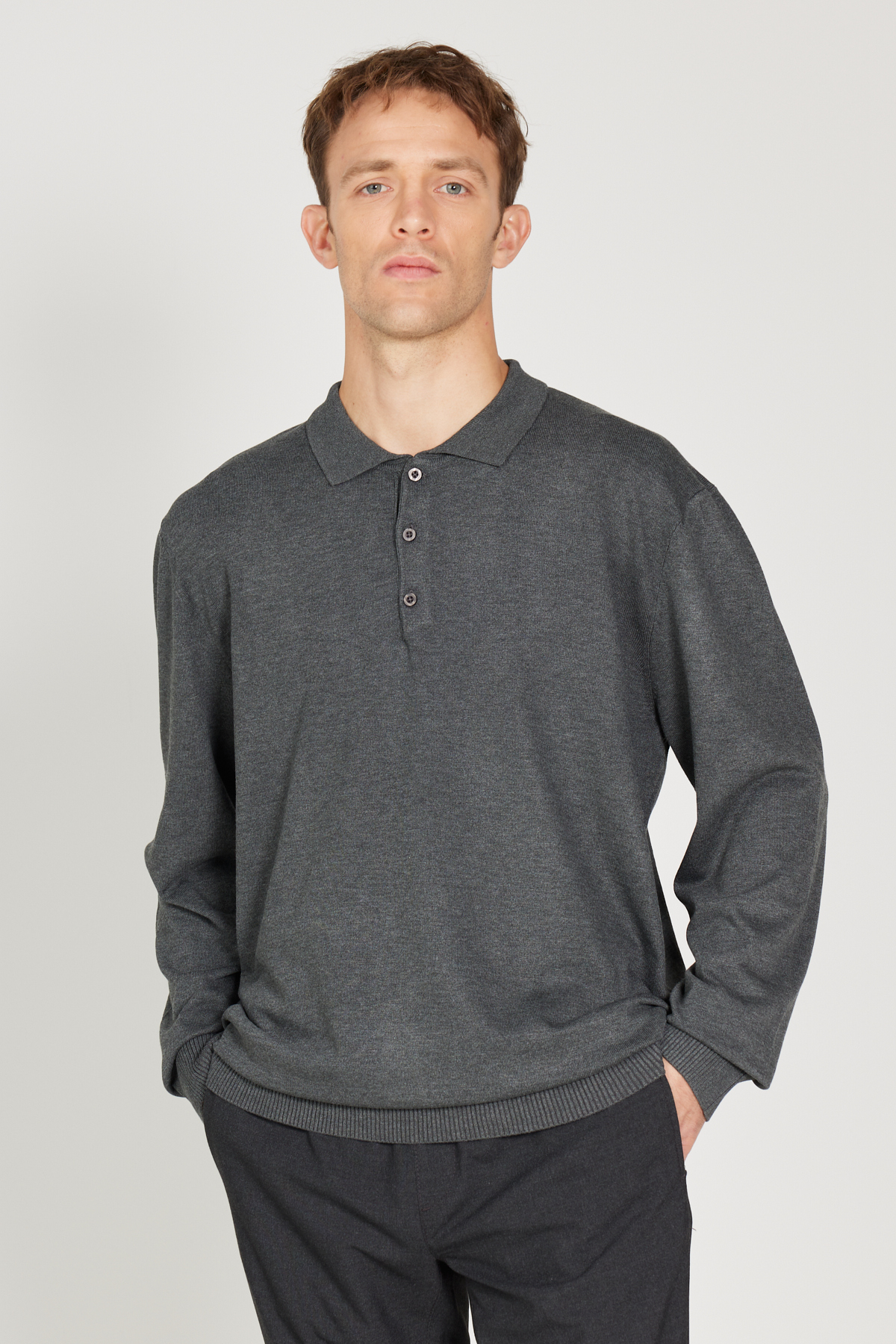Levně ALTINYILDIZ CLASSICS Men's Anthracite-Melange Standard Fit Regular Cut Polo Neck Knitwear Sweater.