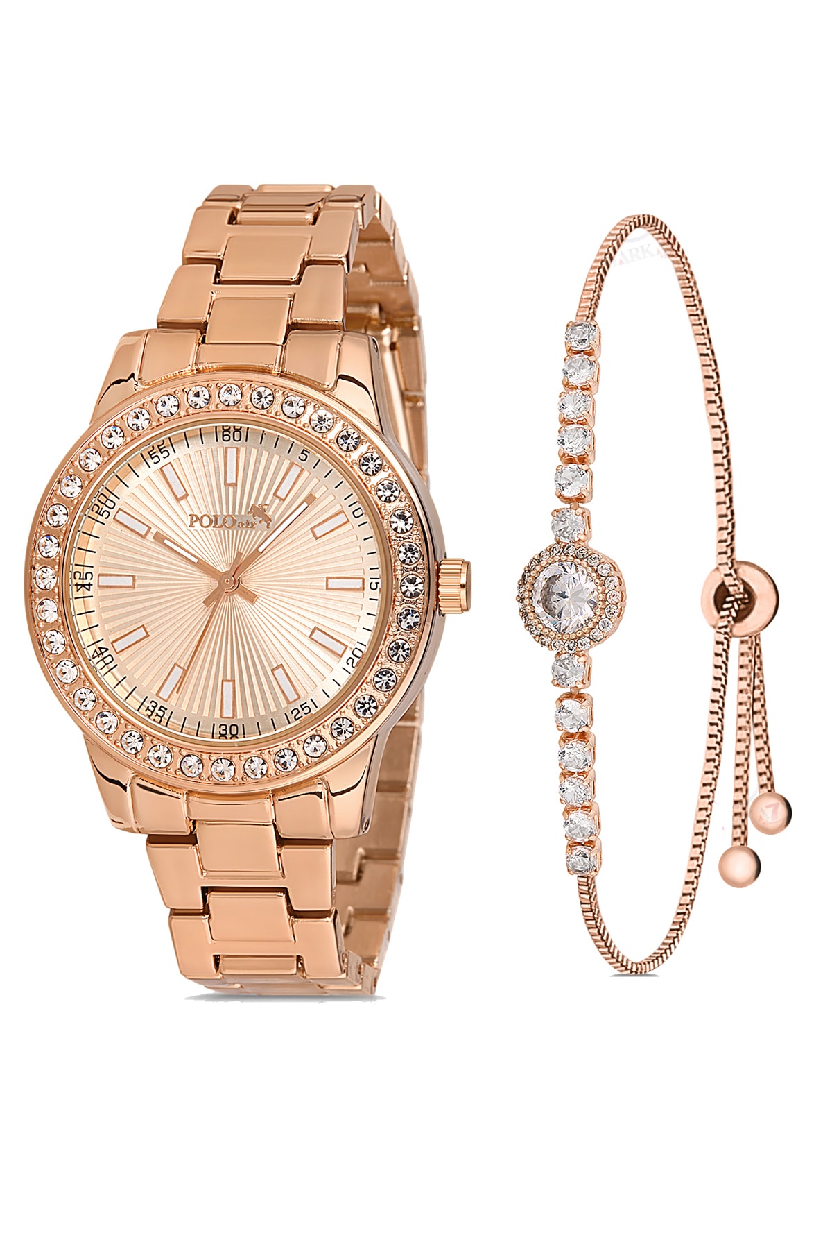 Polo Air Single Row Luxury Stone Women's Wristwatch Elegant Waterway Zircon Stone Bracelet Combination Copper Color