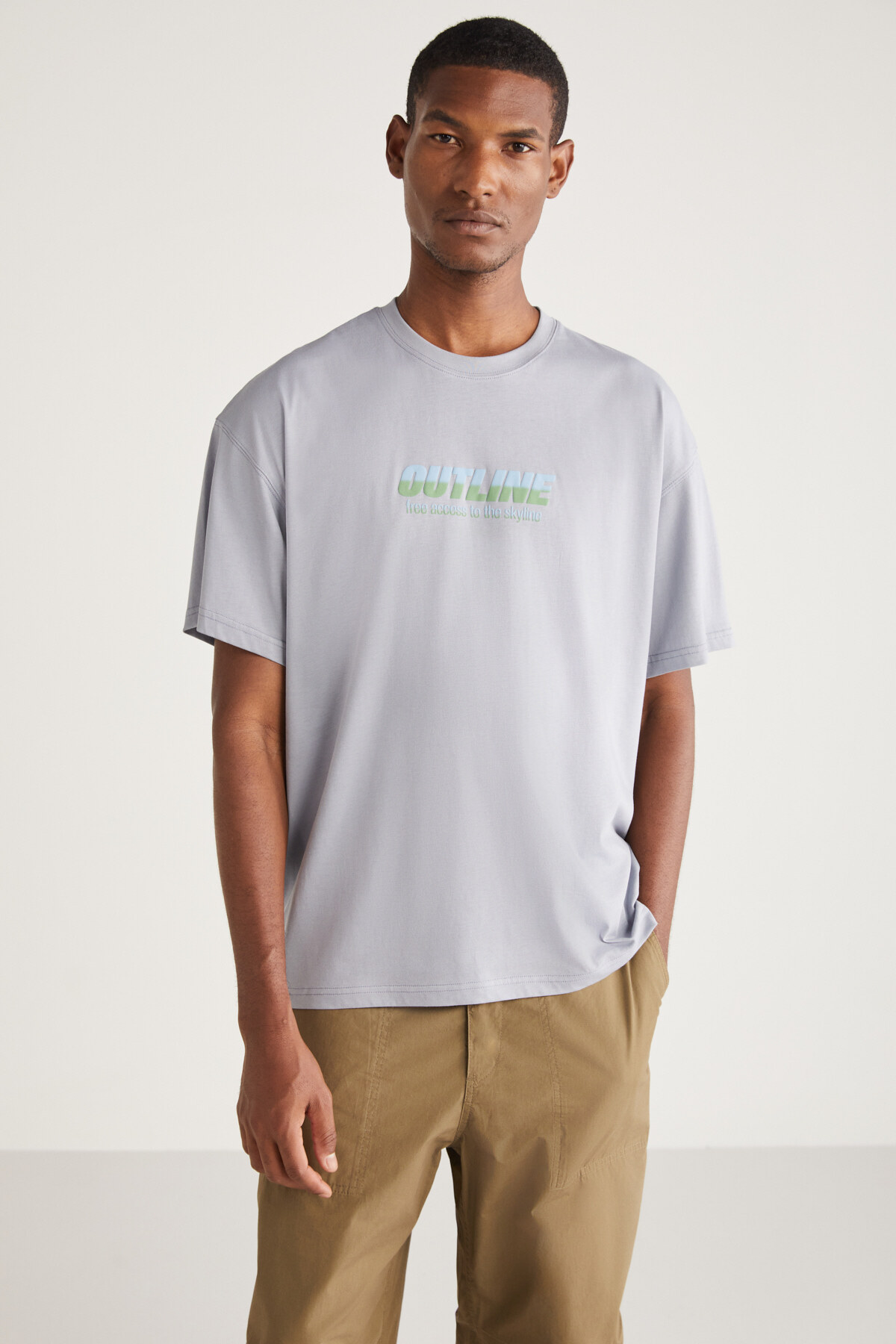 Levně GRIMELANGE Antonio Men's Oversize Fit 100% Cotton Thick Textured Printed T-shirt