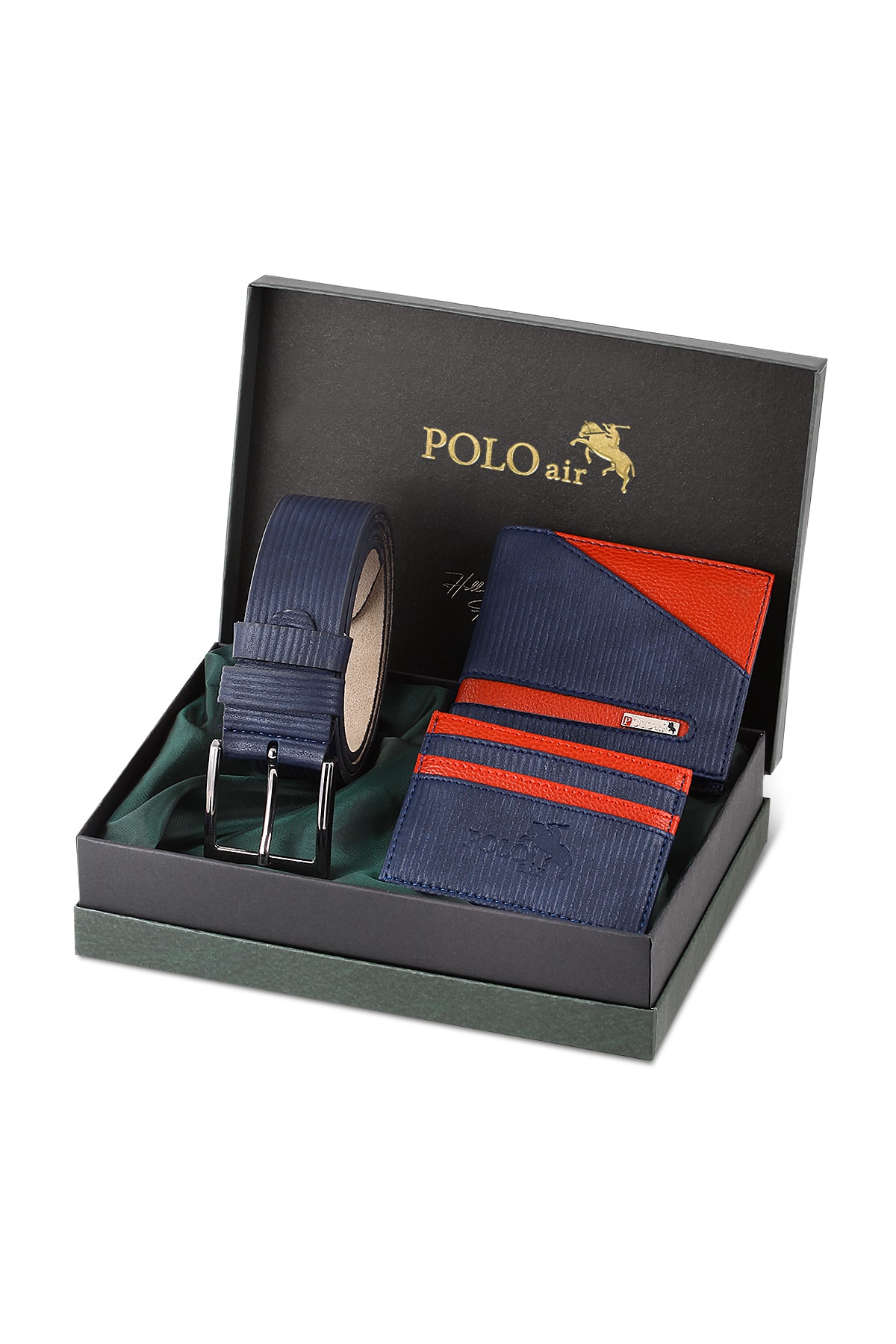 Polo Air Men's Navy Blue Claret Red Belt Wallet Card Holder Combination Set