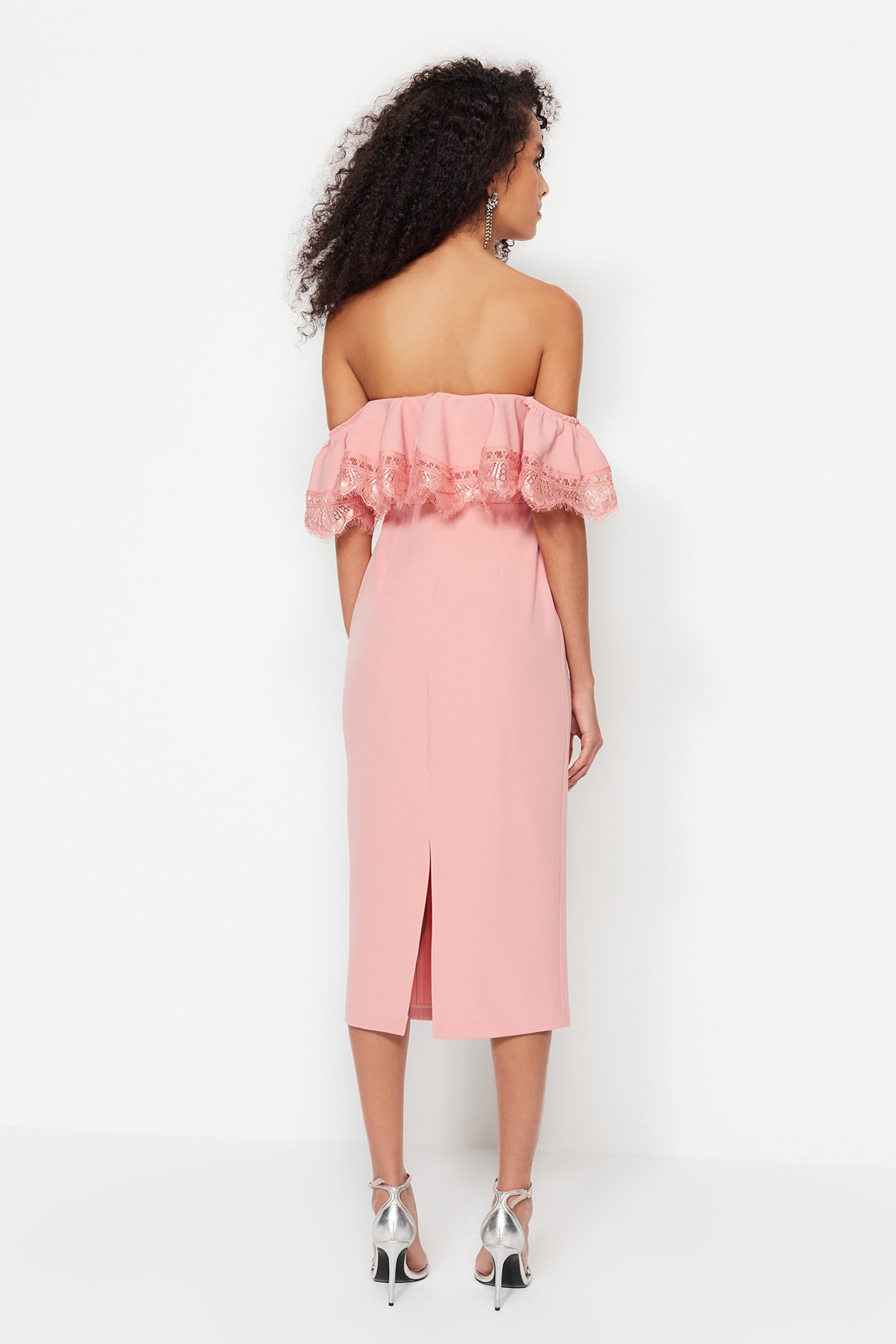 Trendyol Dusty Rose, rochie de seara eleganta tesuta cambrata