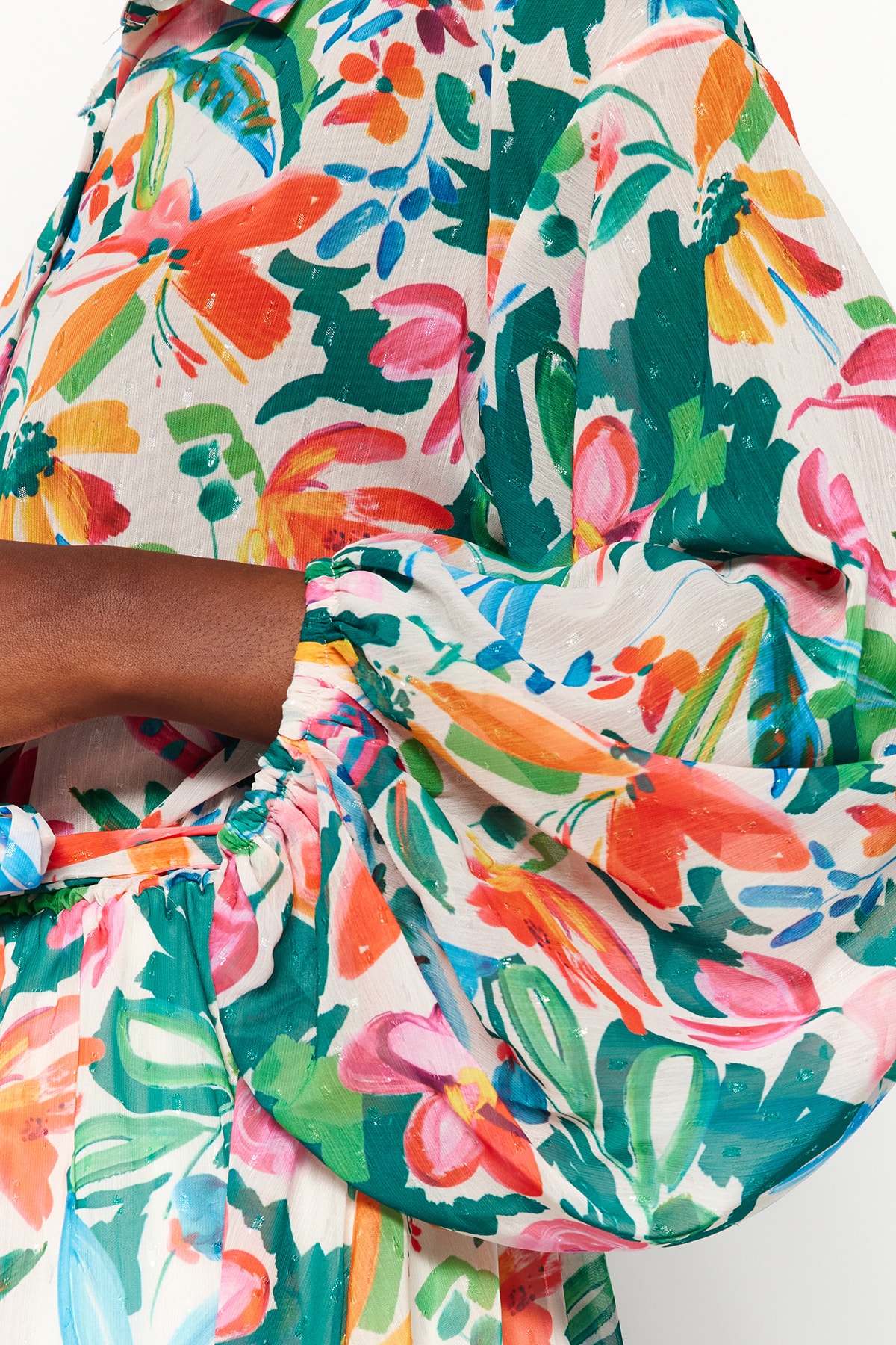 Trendyol Multi Color Floral Pattern Waist Open Mini Lined Chiffon Woven Dress