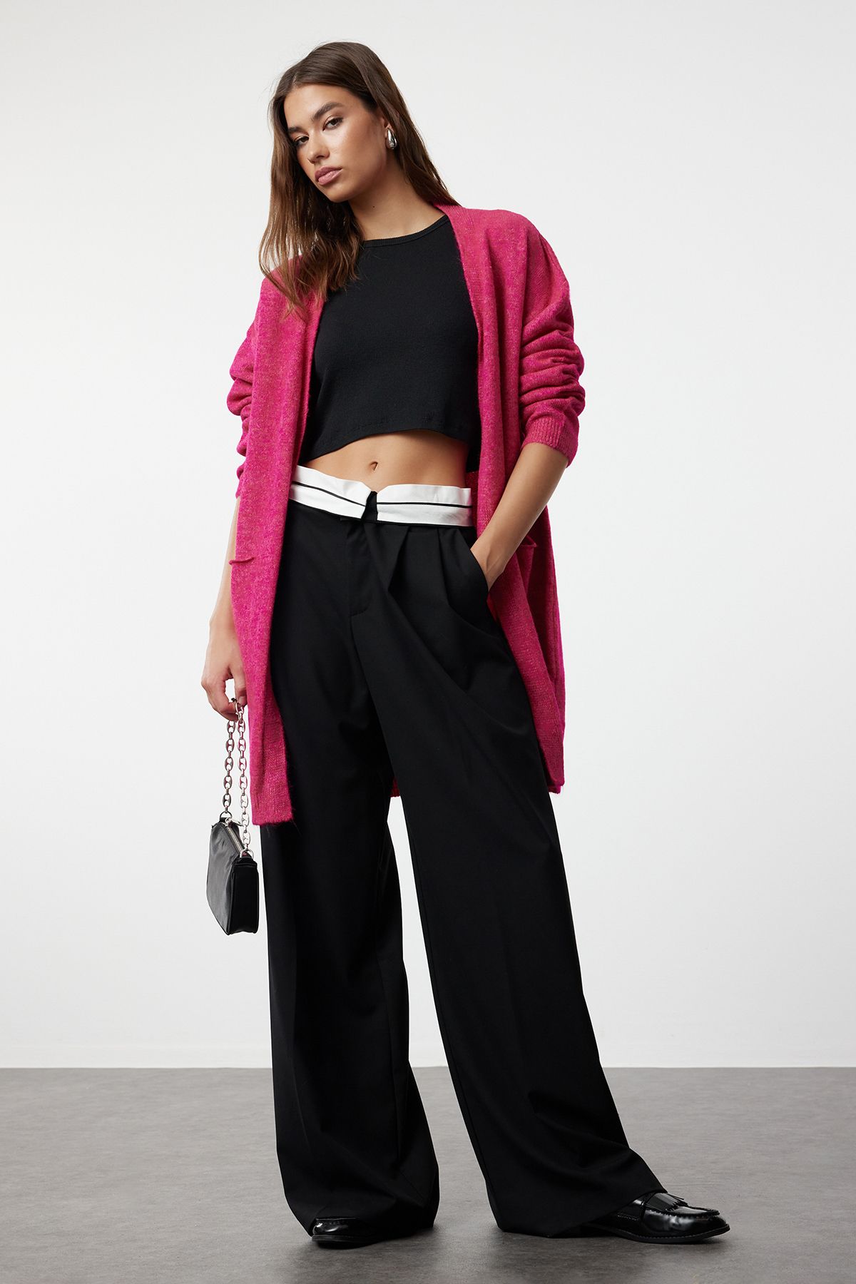 Trendyol Fuchsia Pocket Detailed Knitwear Cardigan