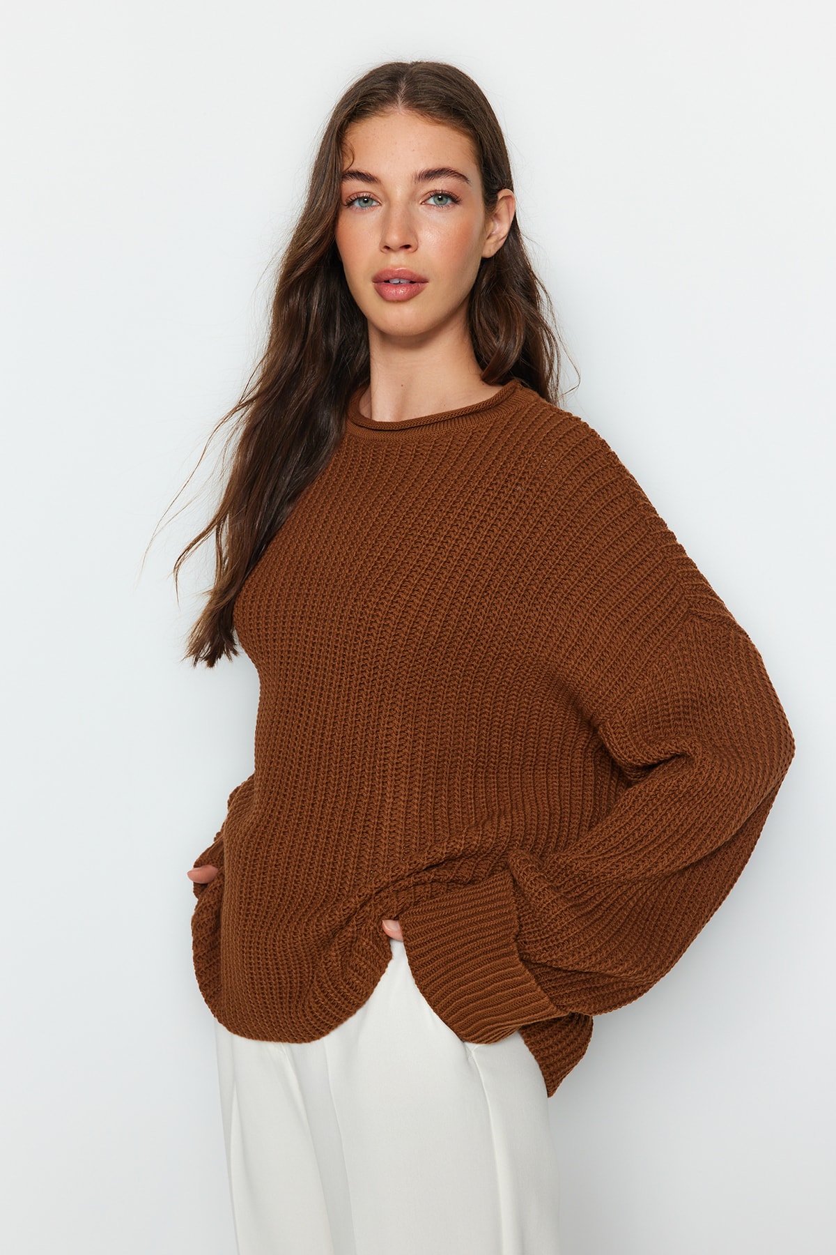 Trendyol Brown Oversized Knitwear Sweater