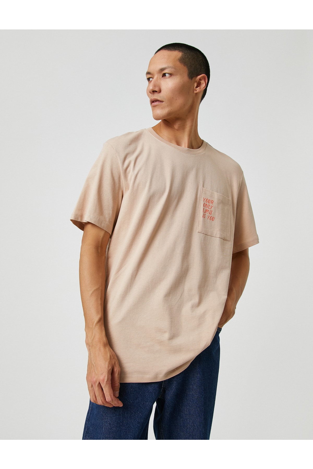 Koton Basic T-Shirt with a slogan Printed Pocket Detailed Crew Neck.