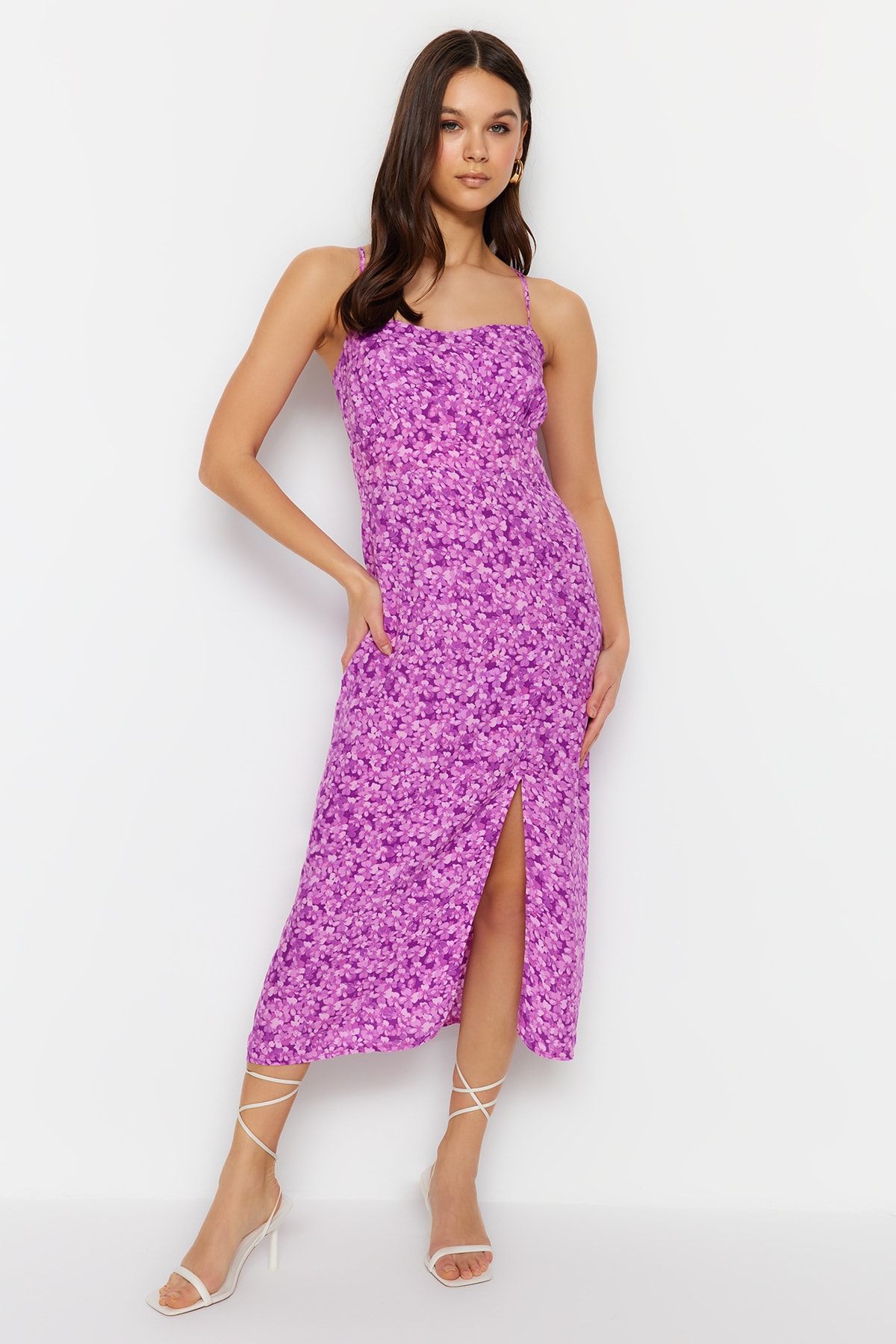 Levně Trendyol Lilac Lilac Back Detailed Woven Dress Woven Woven Dress