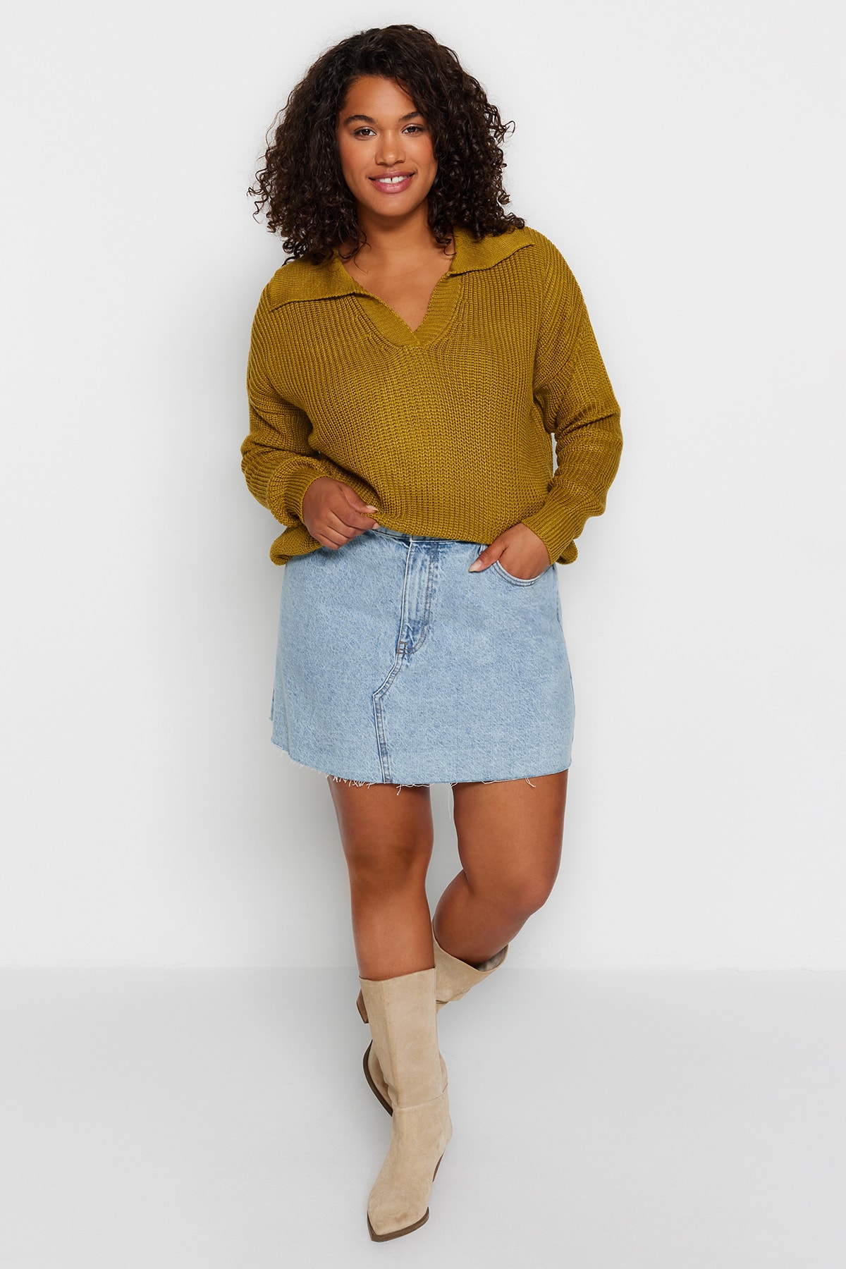 Trendyol Curve Plus Size Sweater - Green - Relaxed fit