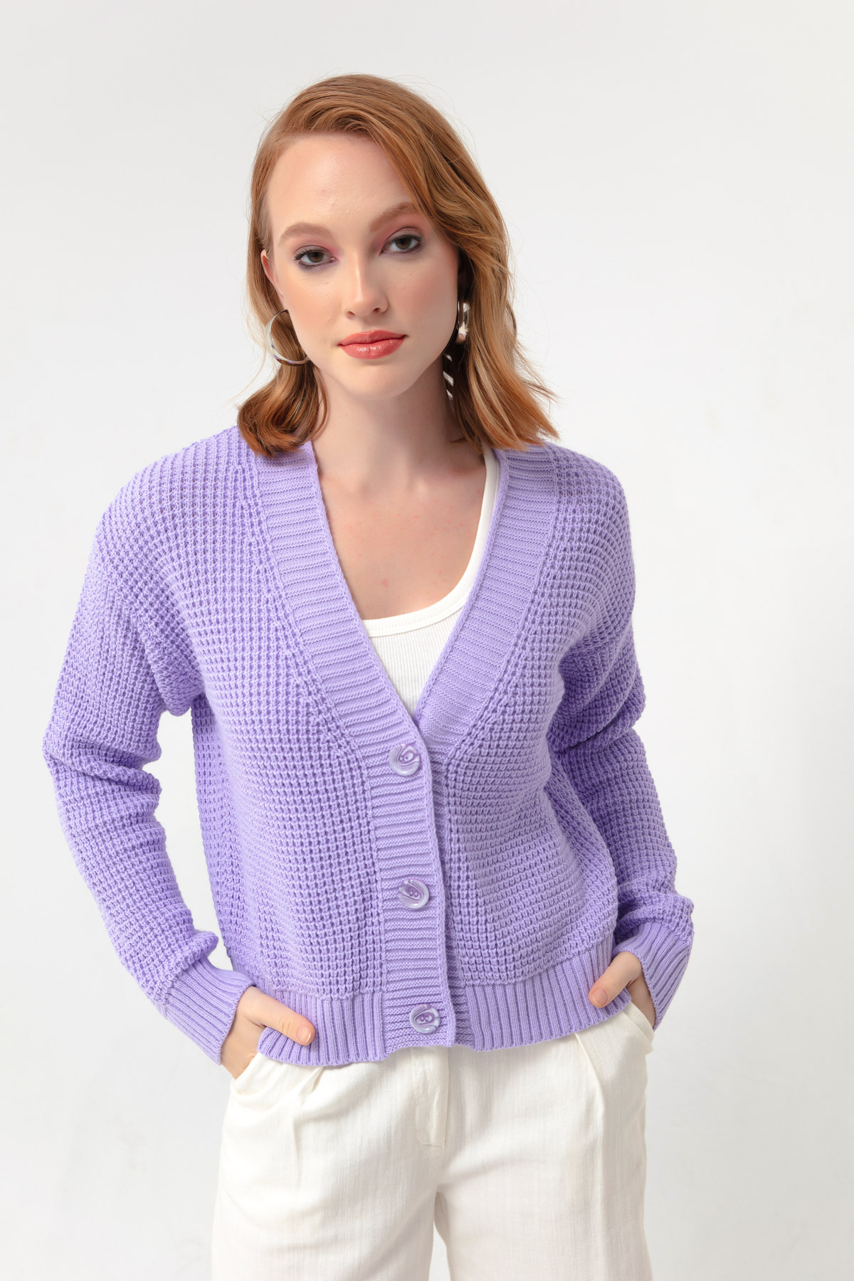 Lafaba Women's Lilac Button Detailed Knitwear Cardigan