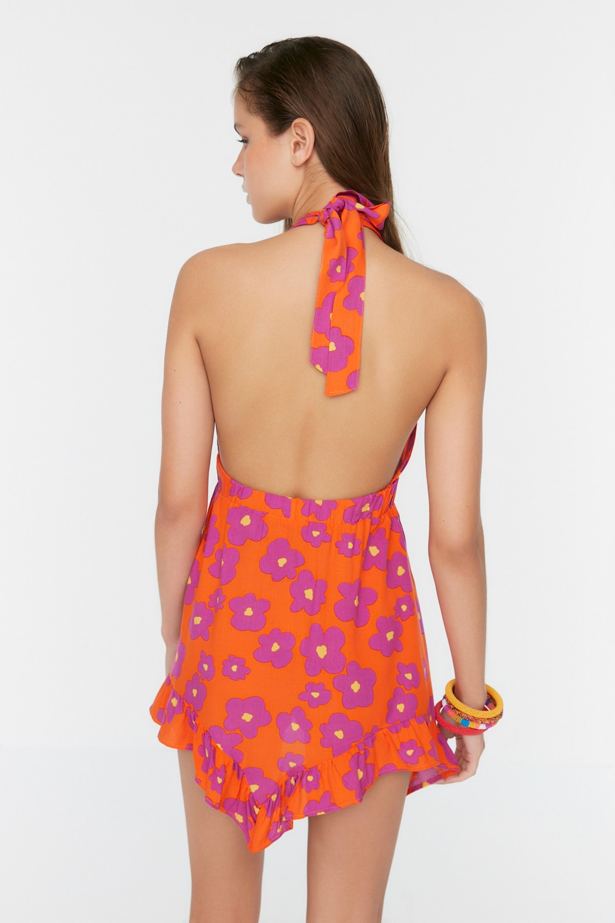 Trendyol Floral Patterned Tie Back Detailed Beach Dress