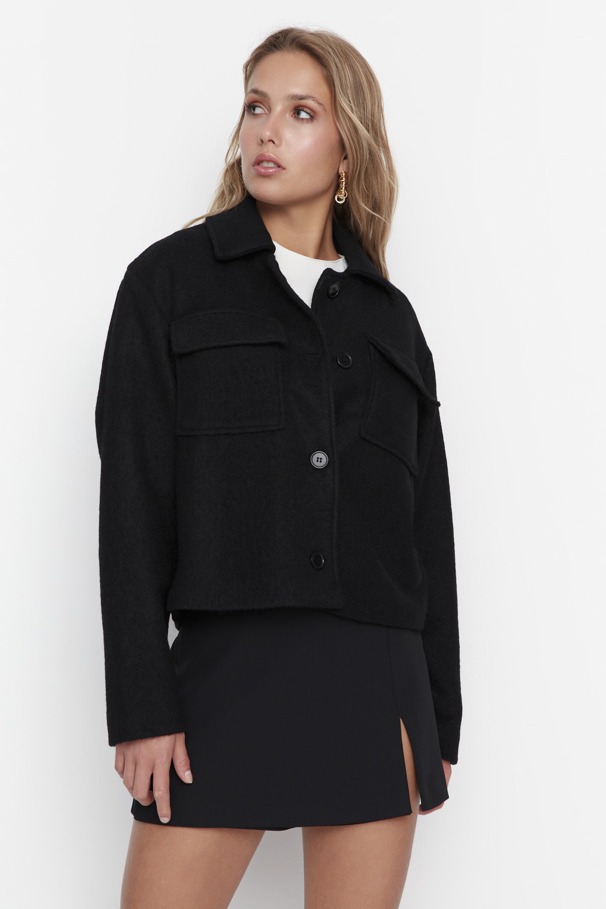 Levně Trendyol Black Premium Wool Cachet Coat