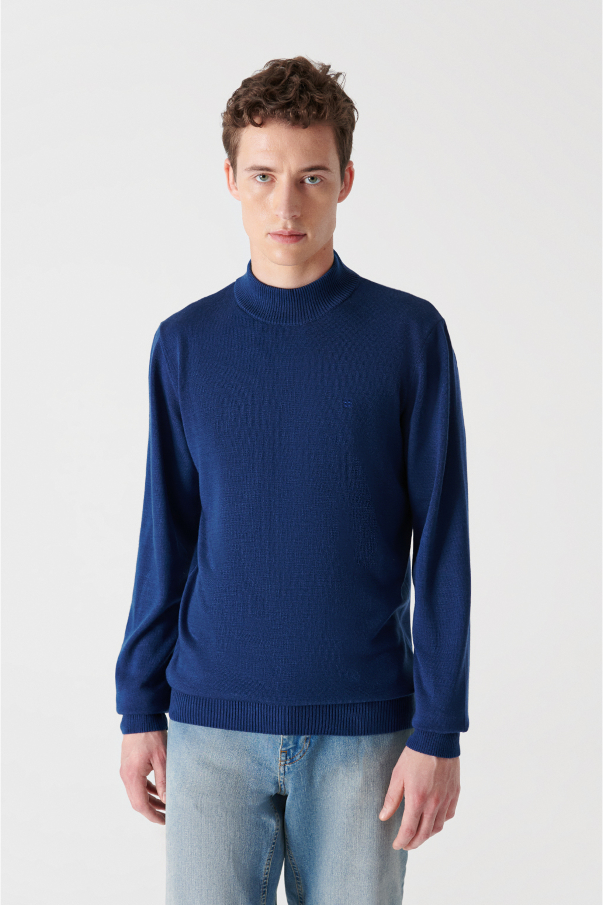 Levně Avva Light Navy Blue Unisex Knitwear Sweater Half Turtleneck Non Pilling Regular Fit